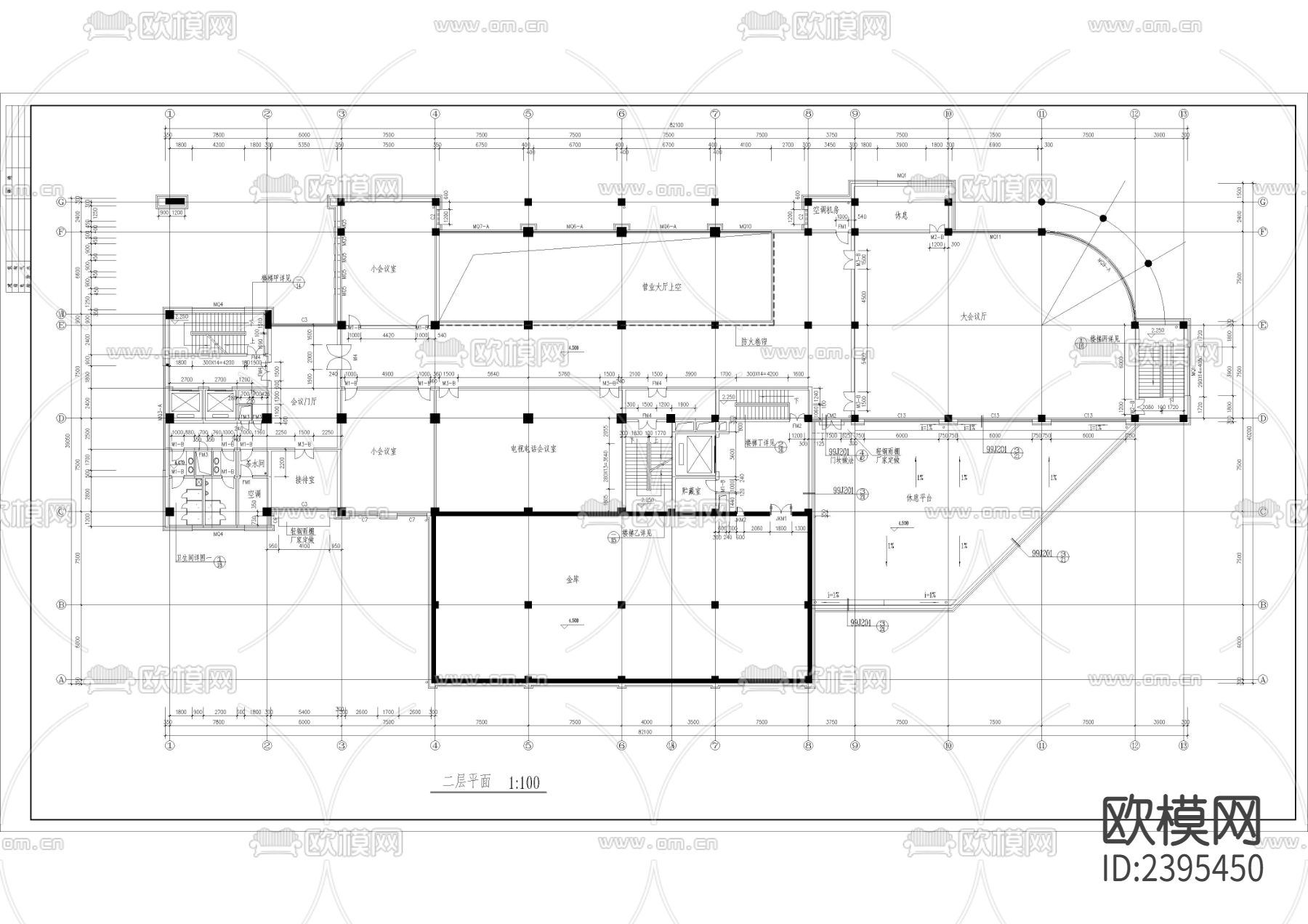高层银行办公楼建筑设计cad施工图下载（渲染图3）