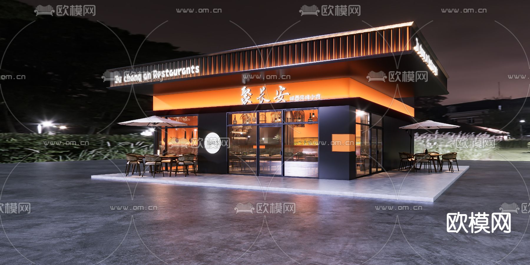 新中式餐厅门头 门面3d模型下载_ID12219043_3dmax免费模型-欧模网
