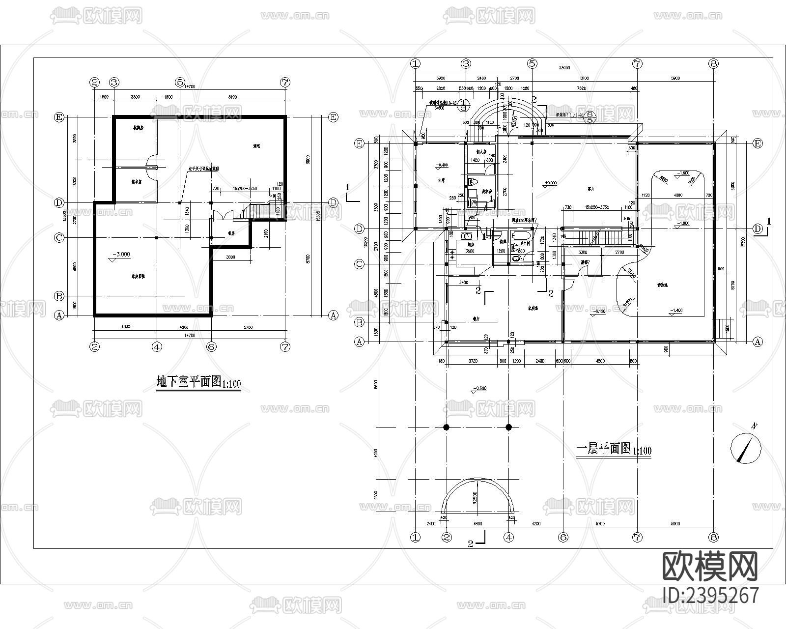 别墅建筑设计cad施工图下载（渲染图2）