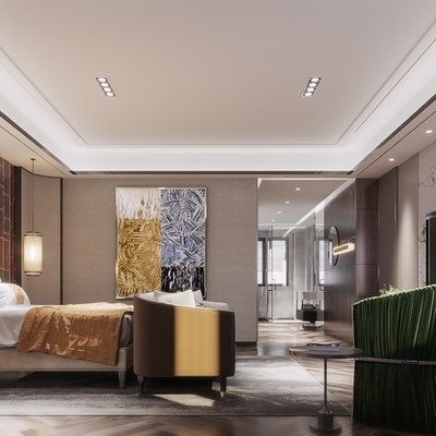  轻奢酒店客房 大床房su模型 