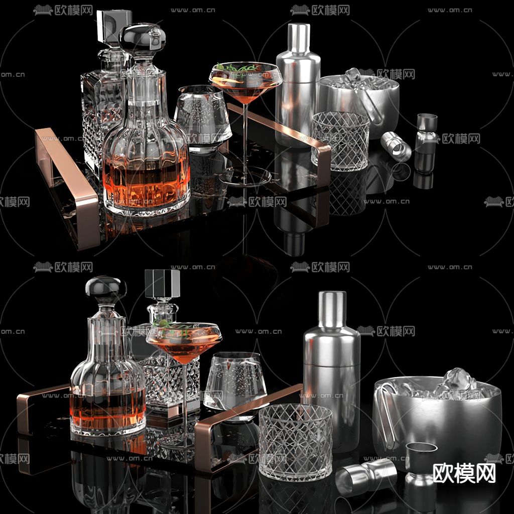 现代酒瓶酒杯su模型下载（渲染图1）