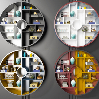  新中式圆形装饰架吊柜su模型 