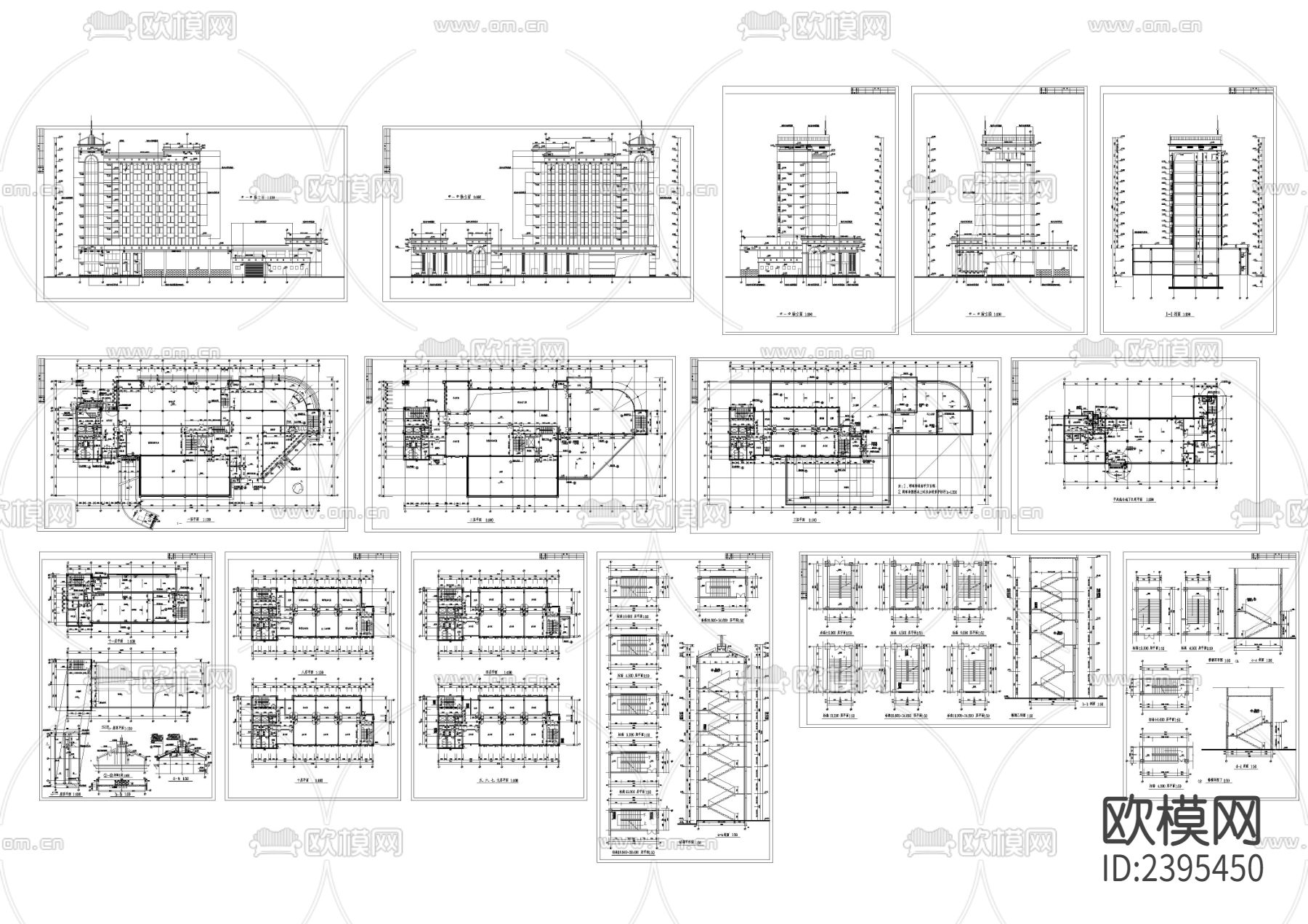 高层银行办公楼建筑设计cad施工图下载（渲染图1）