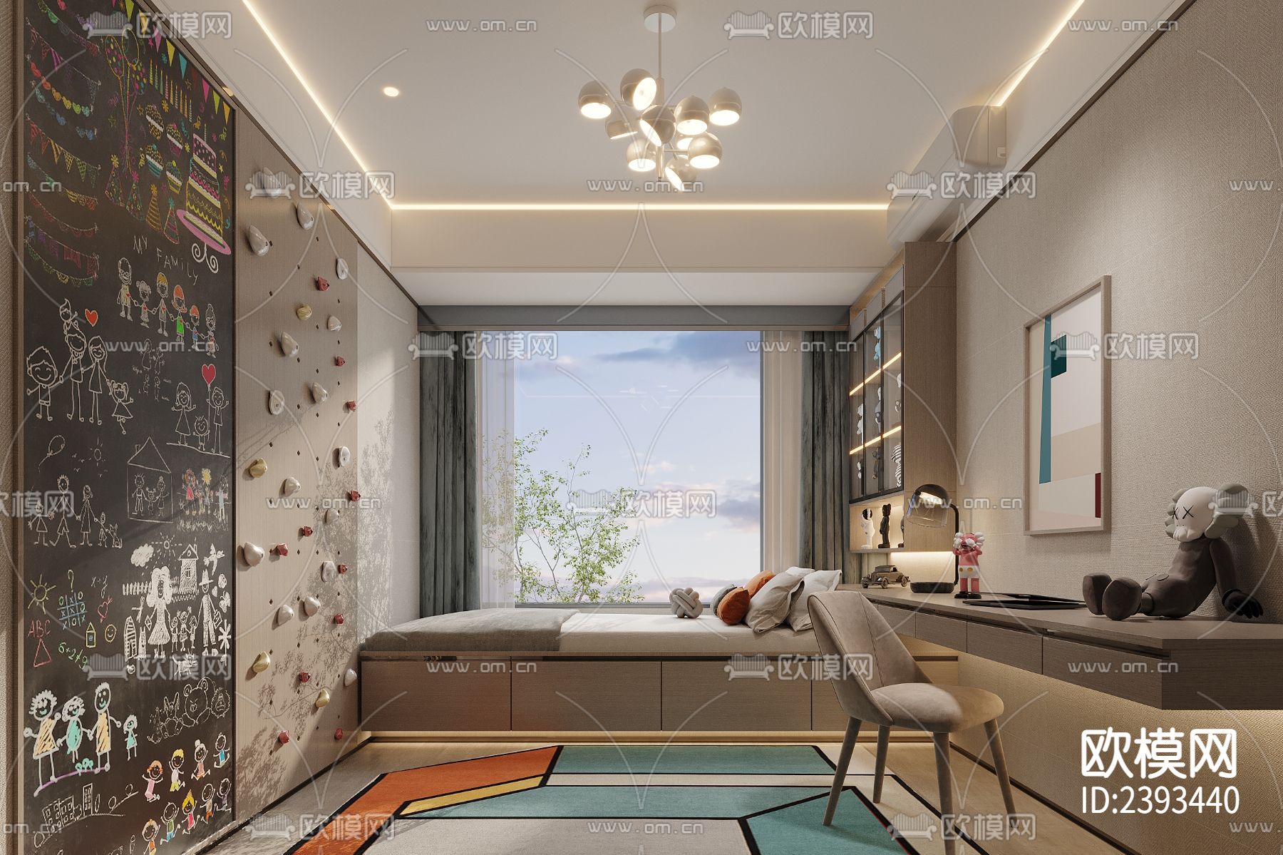 家装样板间设计cad施工图下载（渲染图3）