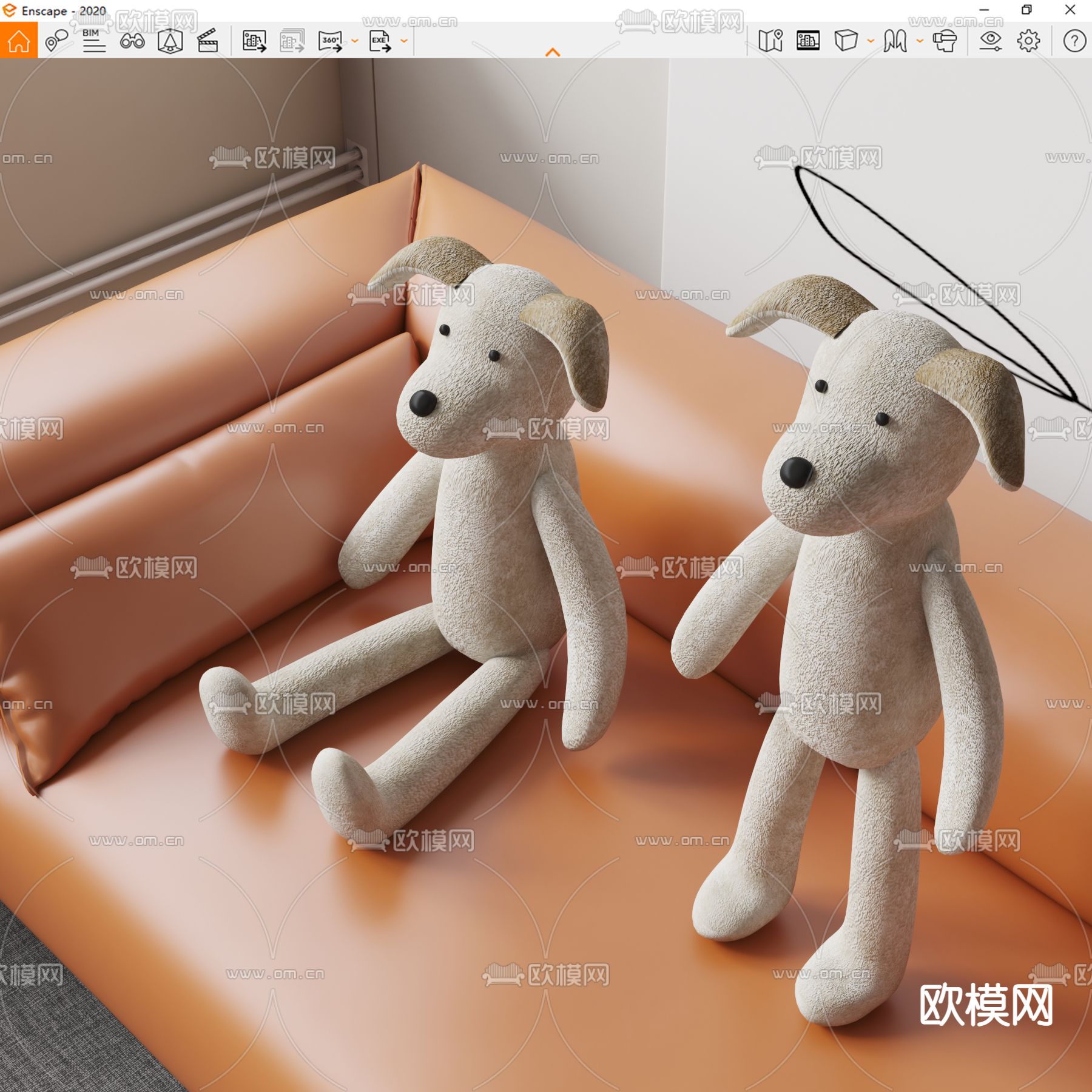 狗狗抱枕 小狗玩偶su模型下载（渲染图3）