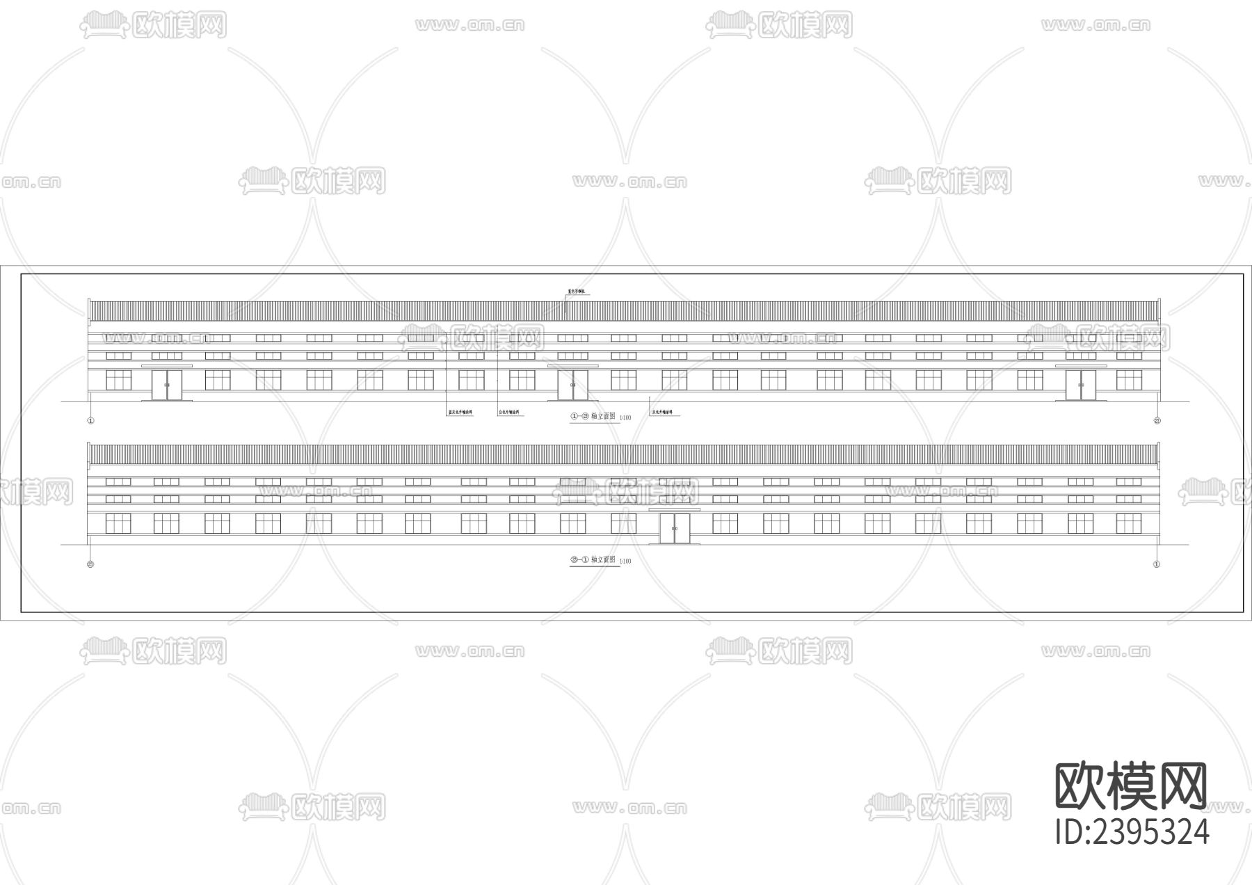 跨排架钢屋架厂房建筑设计cad施工图下载（渲染图4）