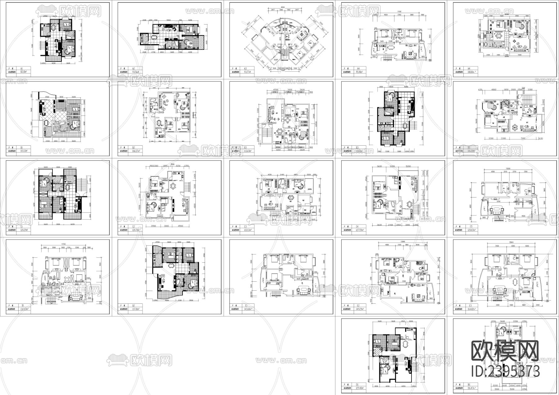 经典户型建筑设计cad施工图下载（渲染图1）