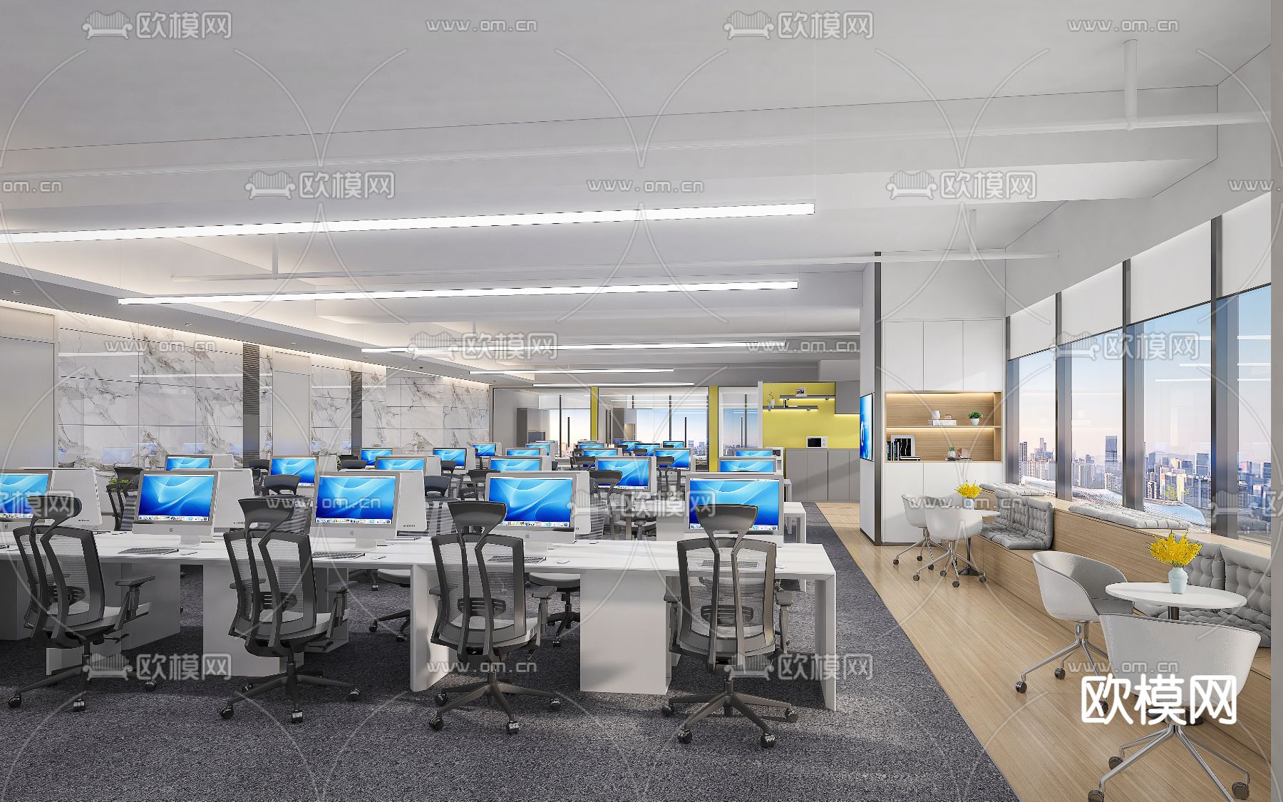 现代敞开办公区3d模型下载_ID12218221_3dmax免费模型-欧模网