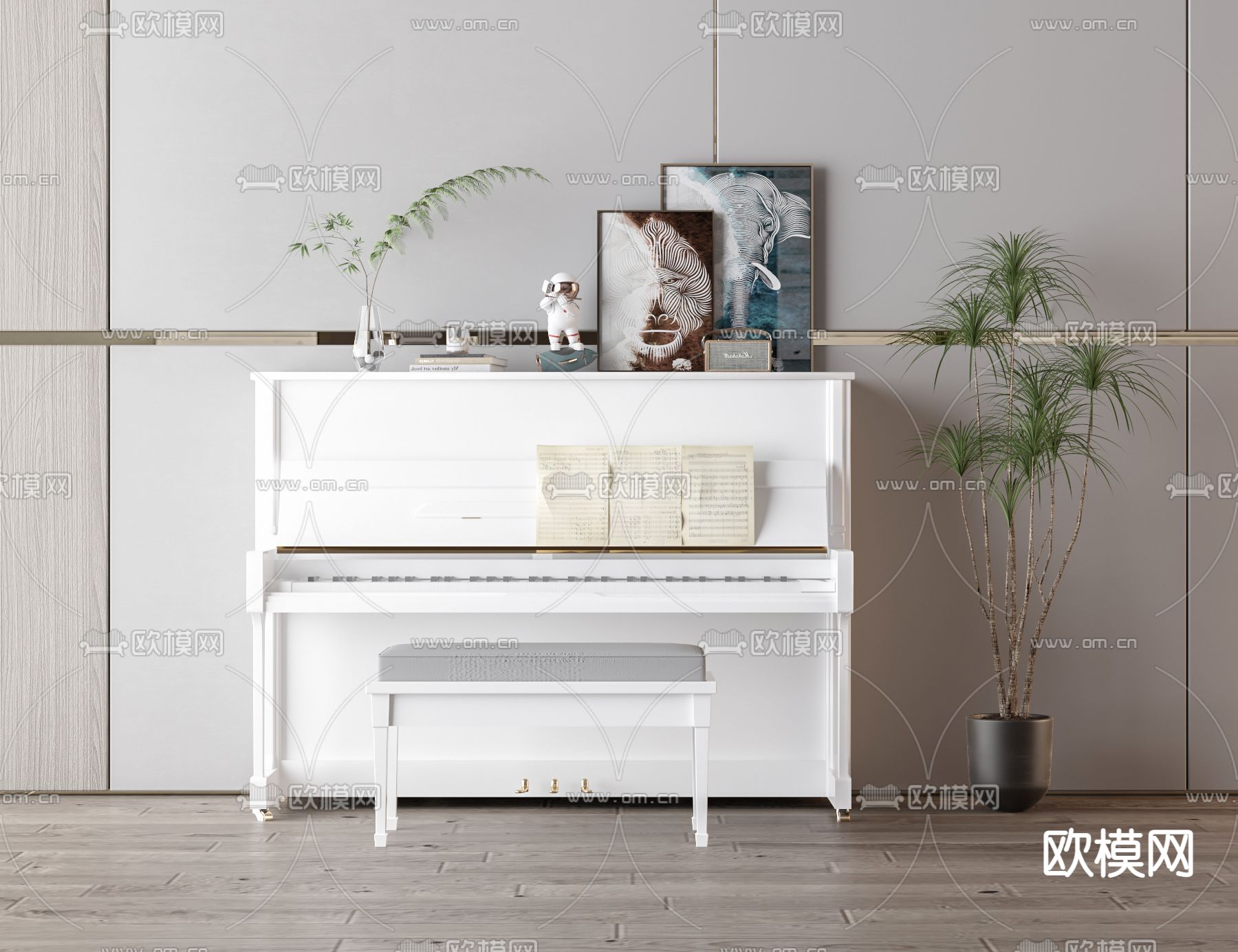 白色钢琴3d模型下载