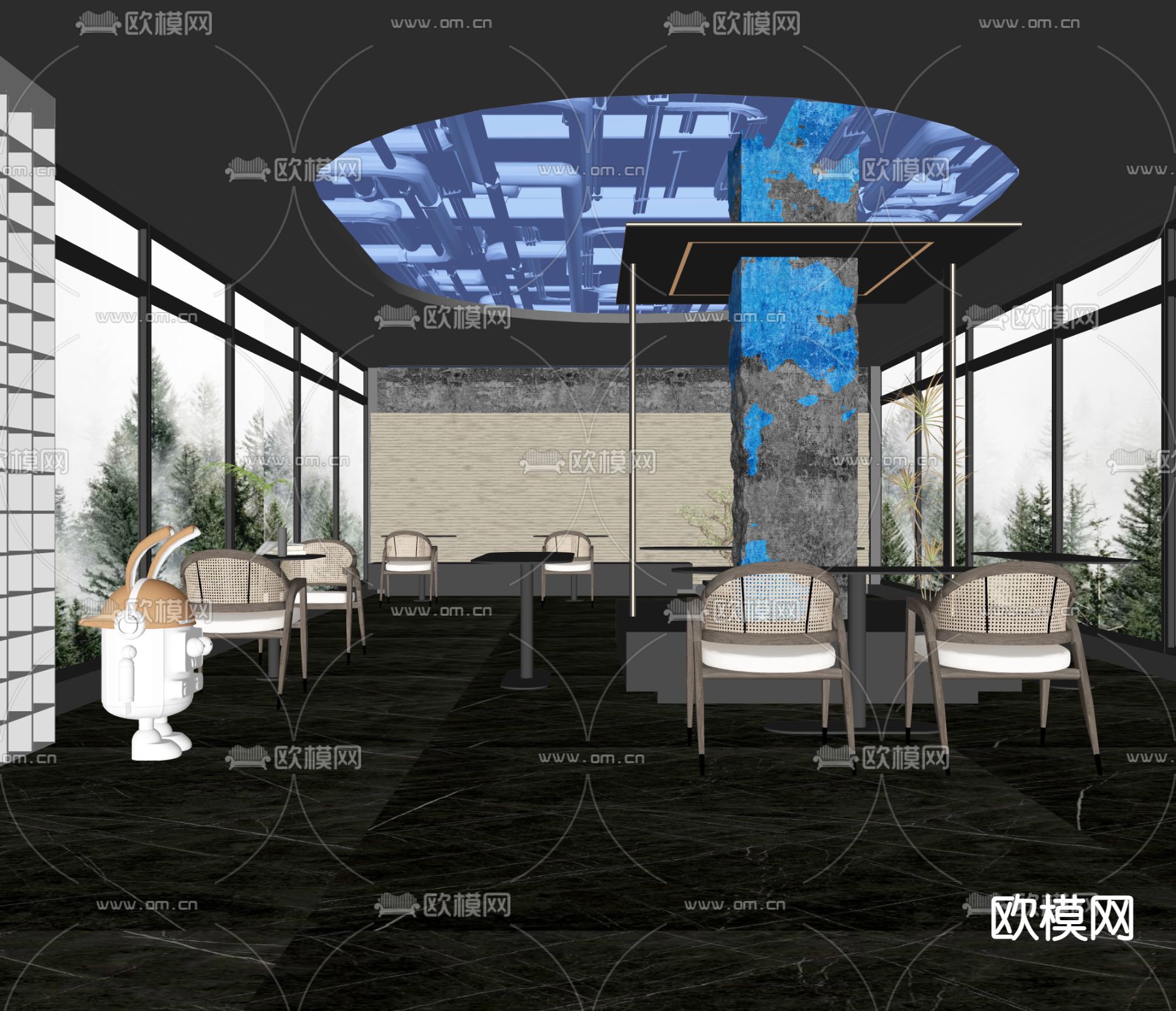 现代咖啡厅su模型下载（渲染图2）