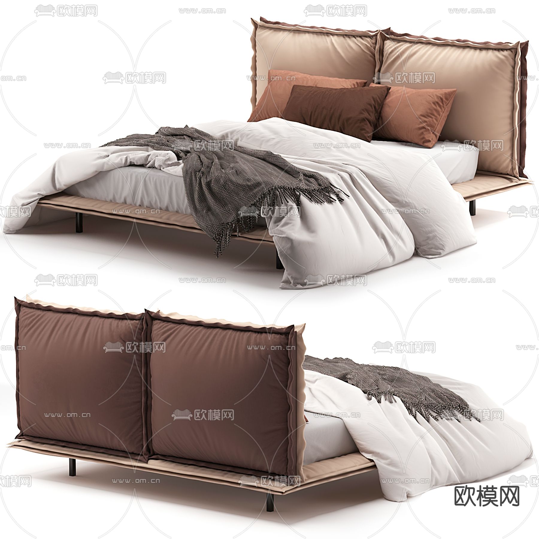 Natuzzi 极简风双人床3d模型下载