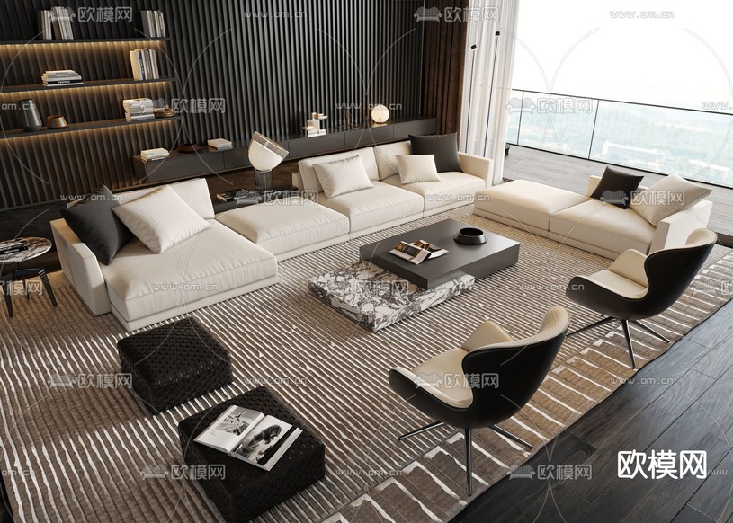 现代组合沙发3d模型下载_ID12221722_3dmax免费模型-欧模网