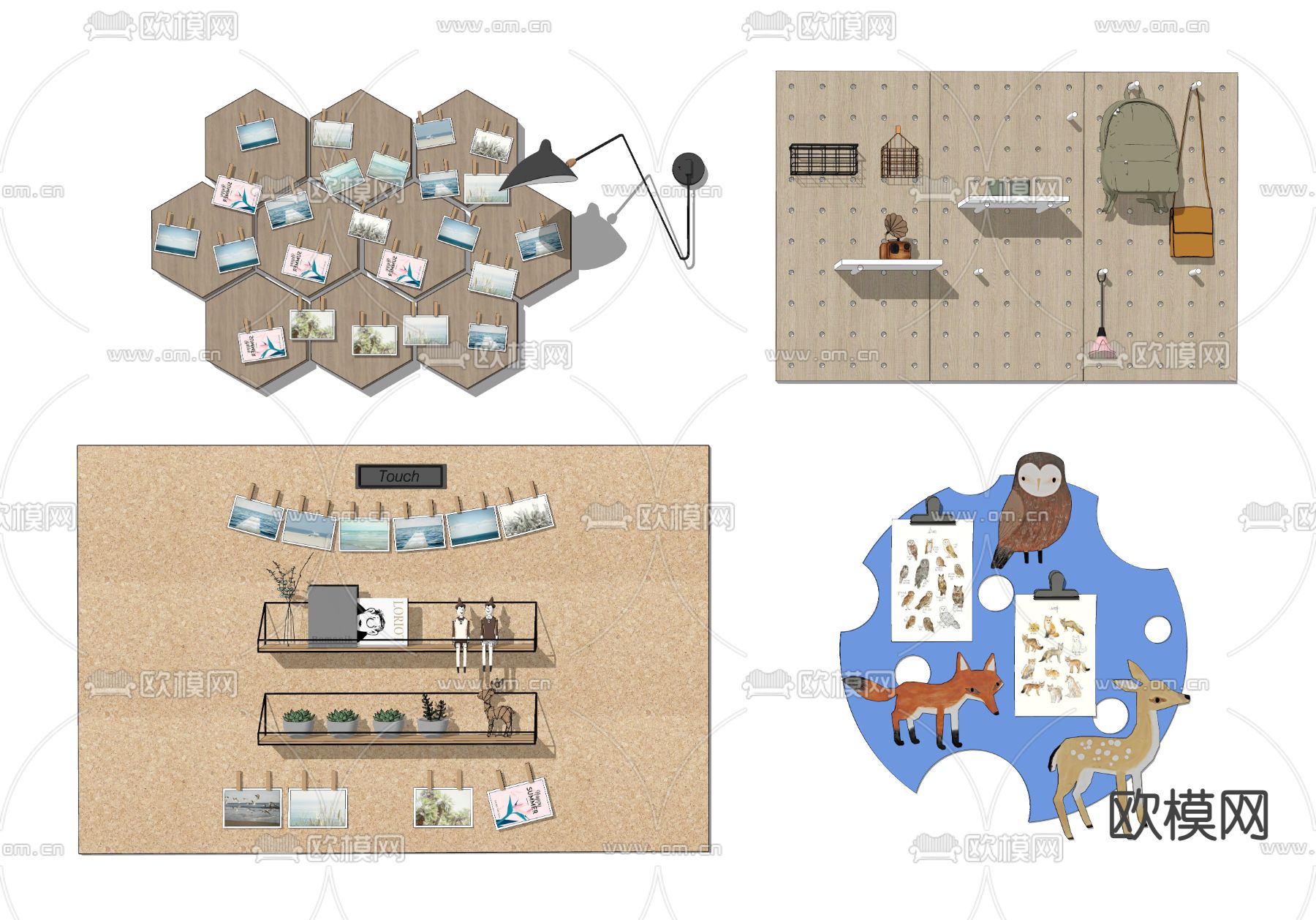现代儿童墙饰置物架su模型下载（渲染图2）