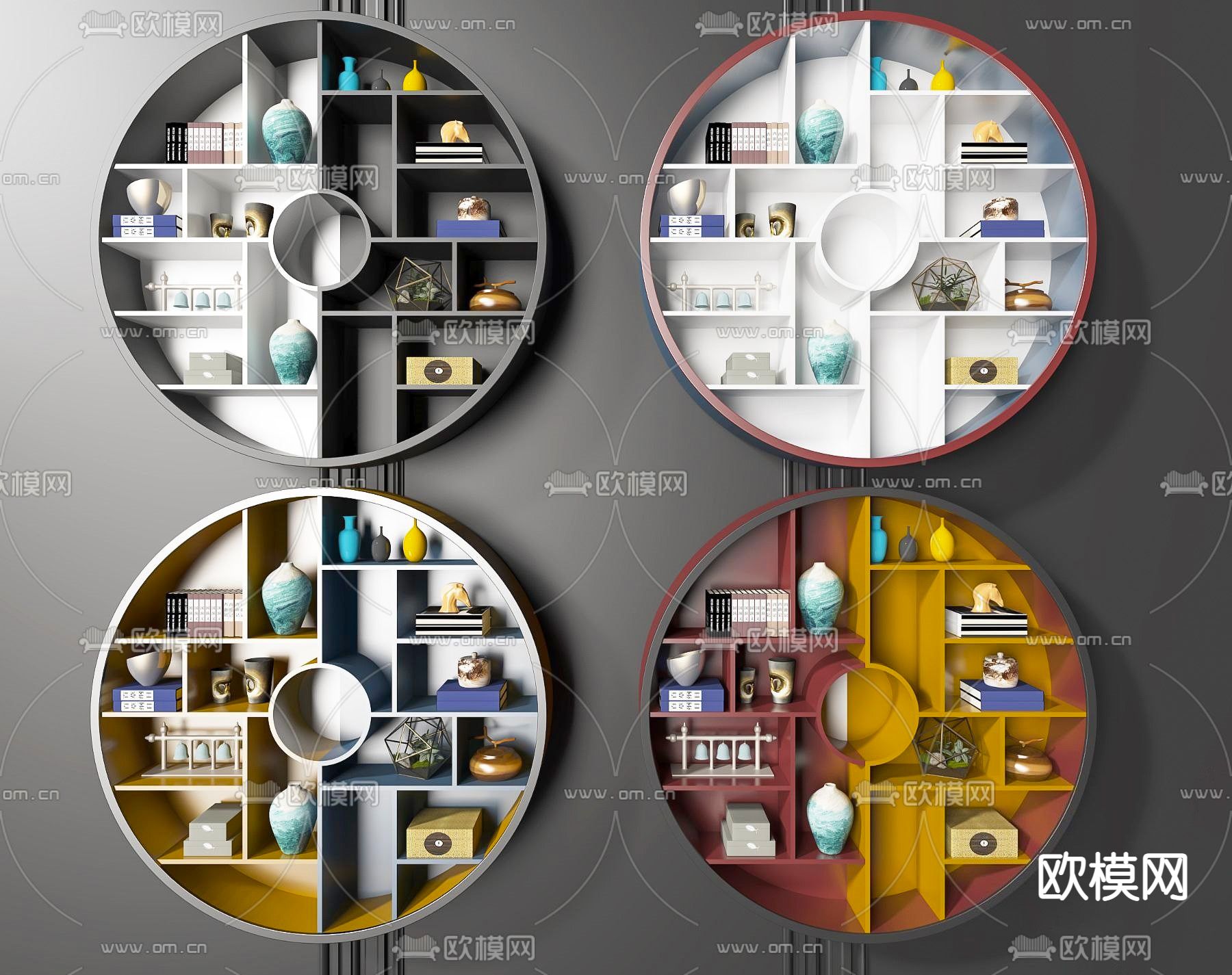 新中式圆形装饰架吊柜su模型下载（渲染图1）