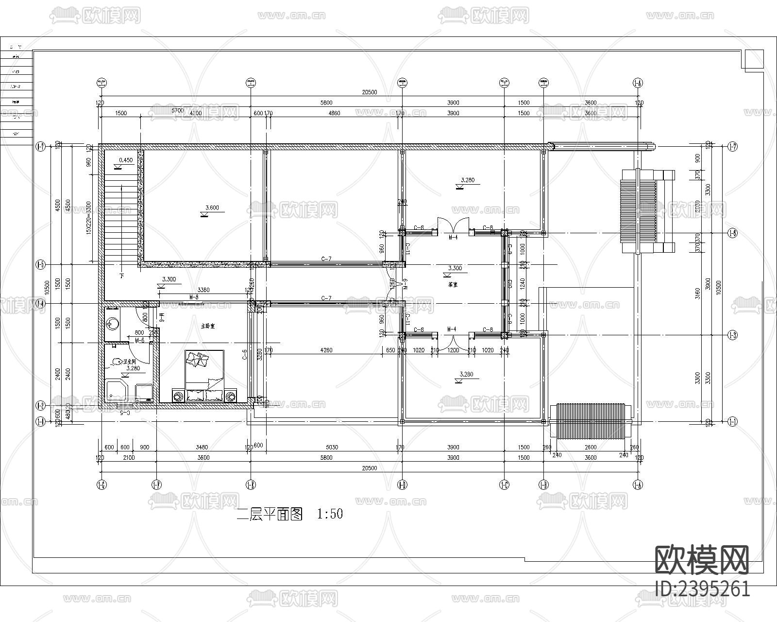 小型2层四合院建筑设计cad施工图下载（渲染图4）