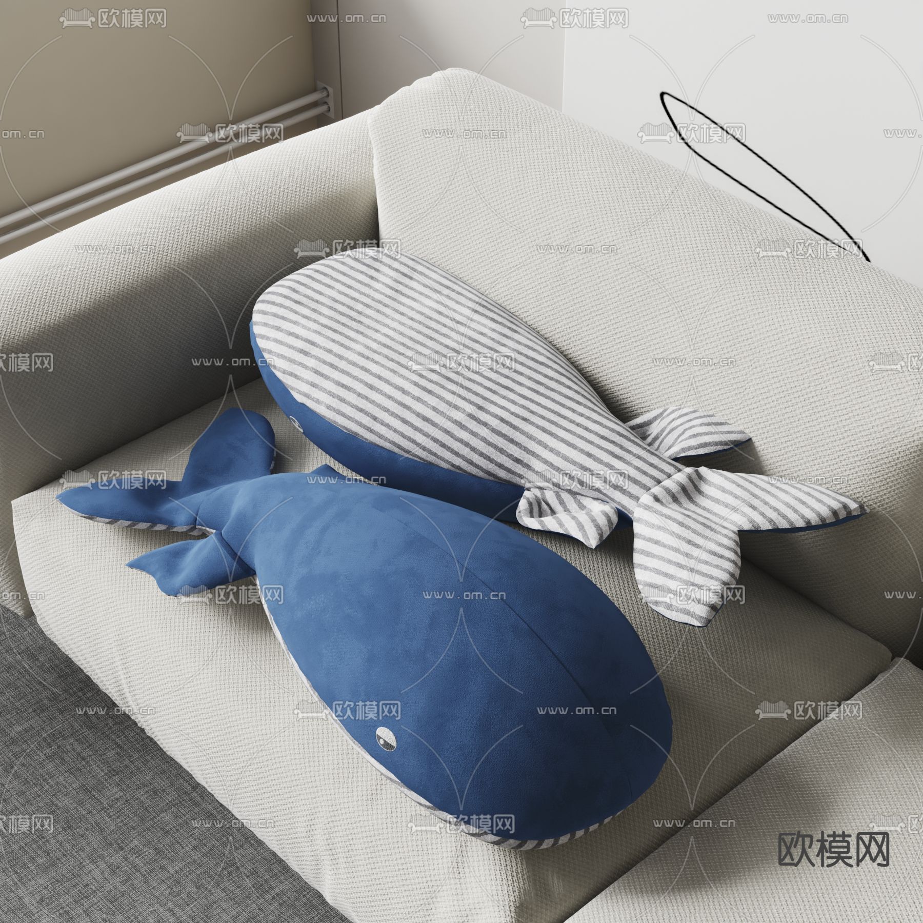 鲸鱼抱枕 靠枕su模型下载_ID12216299_sketchup模型下载-欧模网