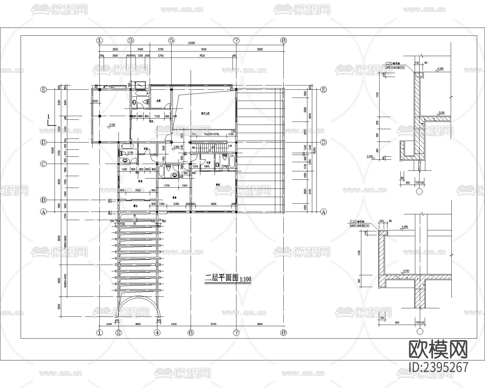 别墅建筑设计cad施工图下载（渲染图3）