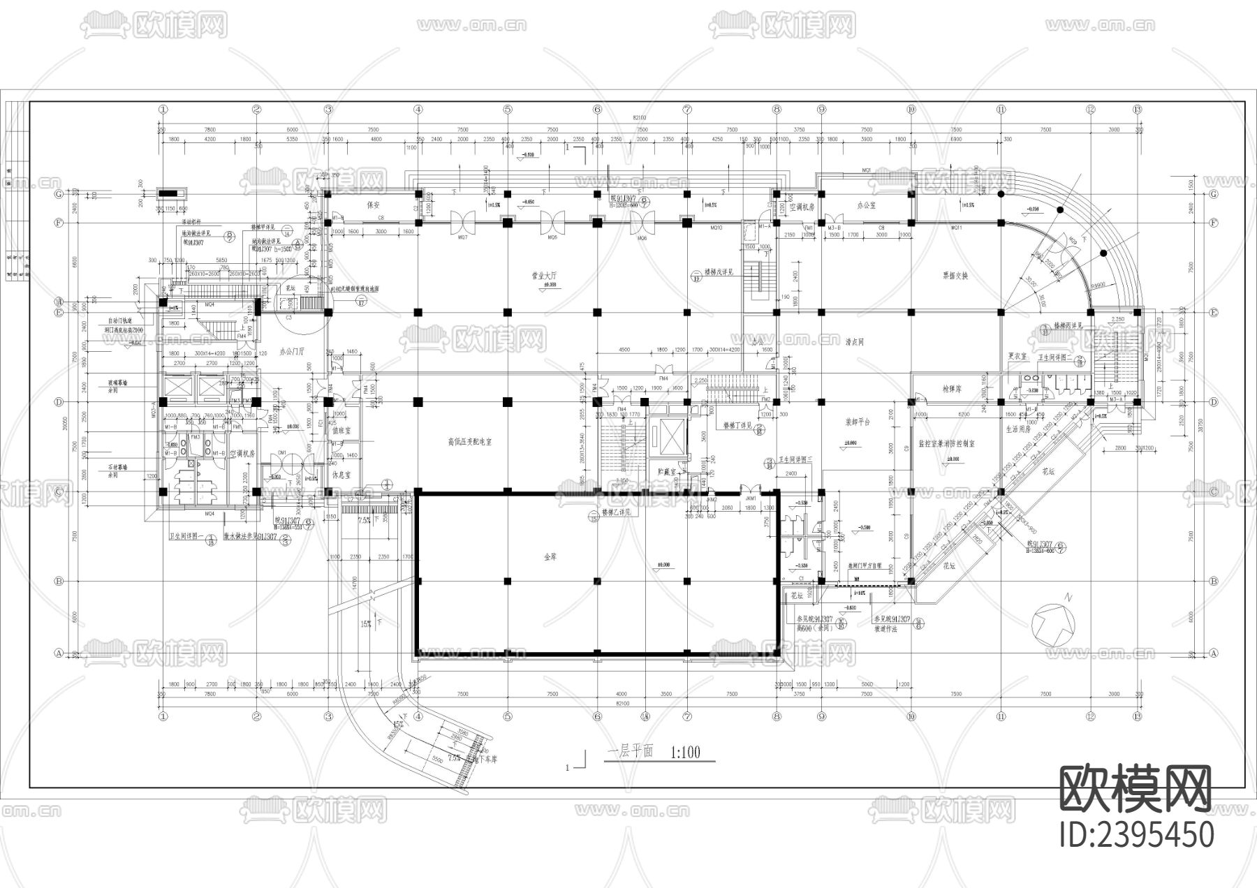 高层银行办公楼建筑设计cad施工图下载（渲染图2）