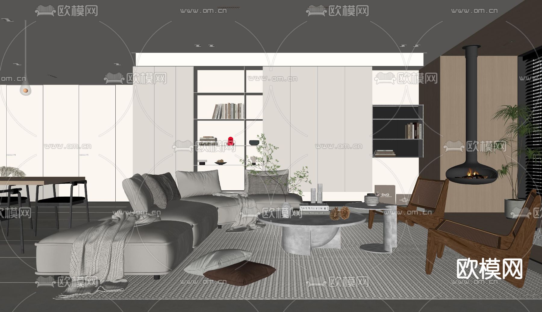 现代客厅su模型下载（渲染图2）