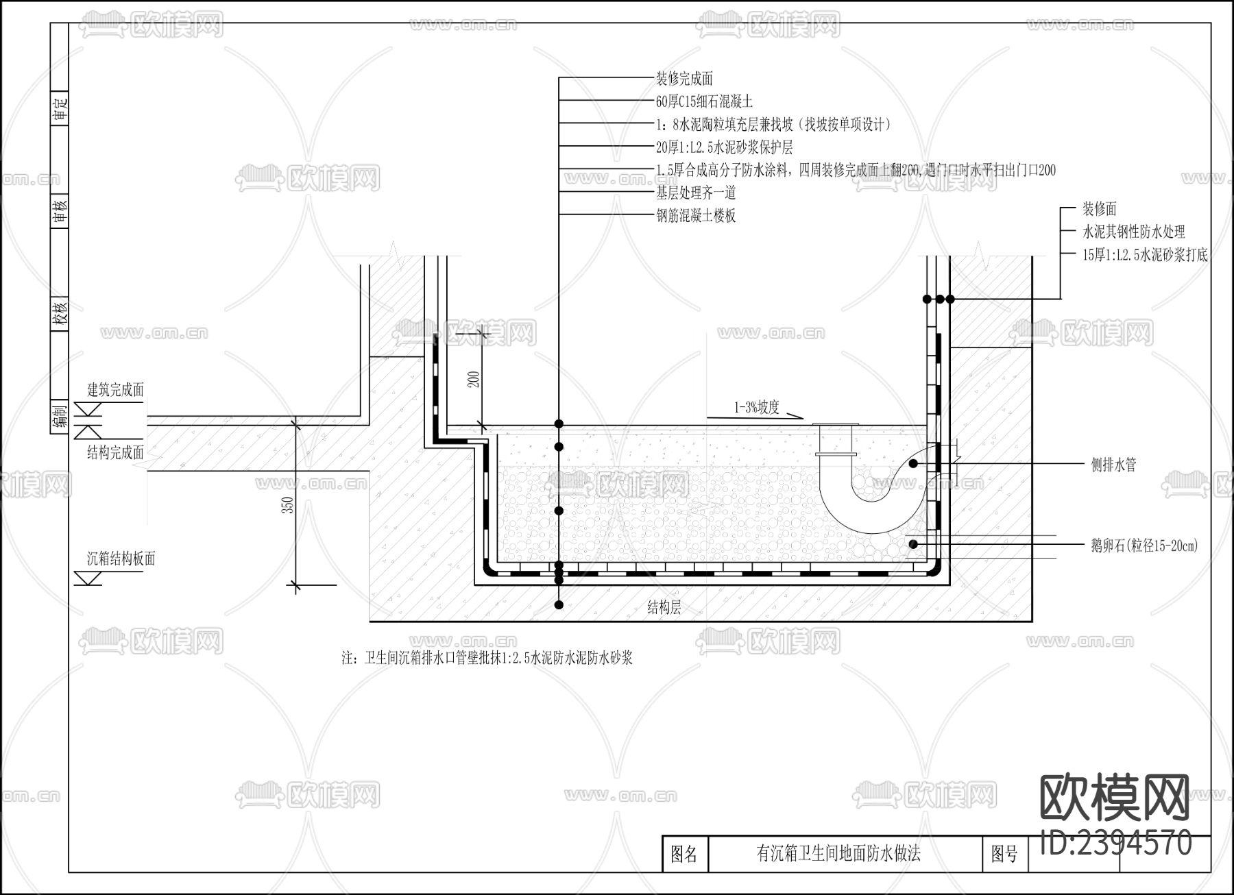 阳台地漏口沉箱式卫生间设计cad施工图下载（渲染图1）