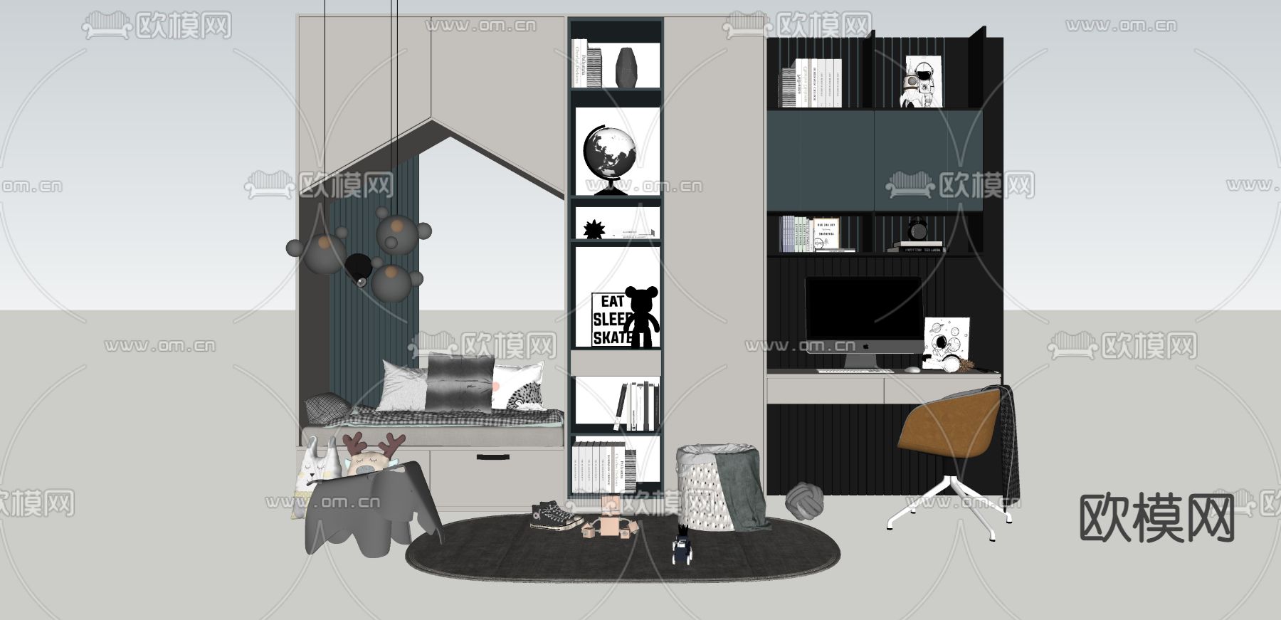 北欧风儿童衣柜su模型下载（渲染图3）