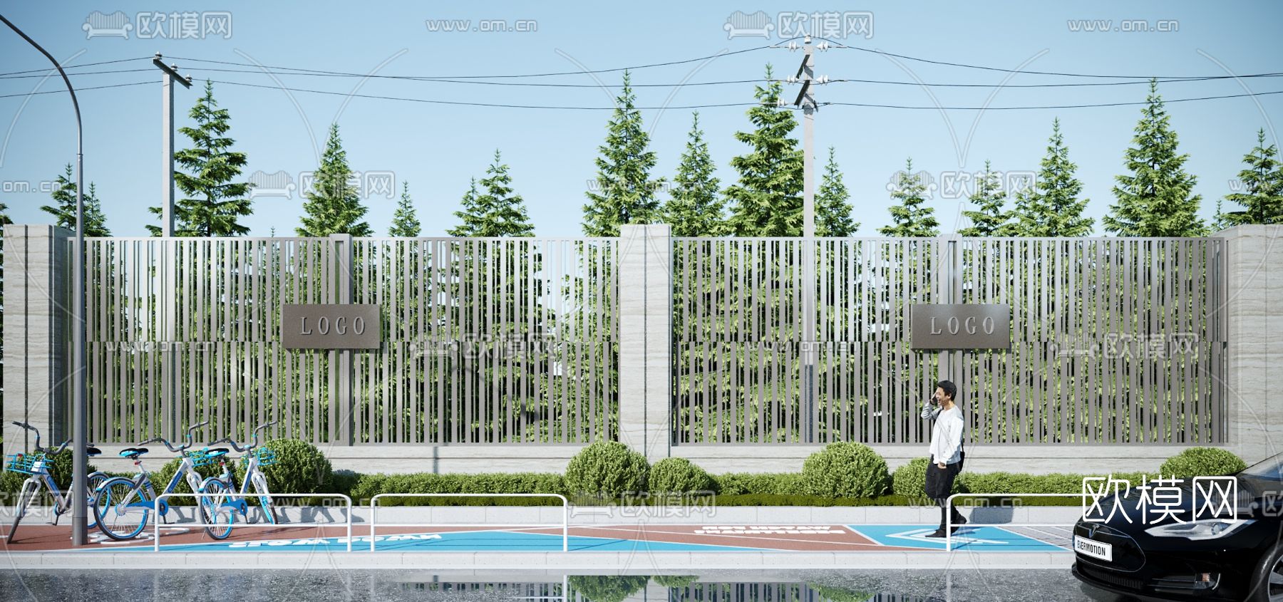 现代围墙 护栏3d模型下载