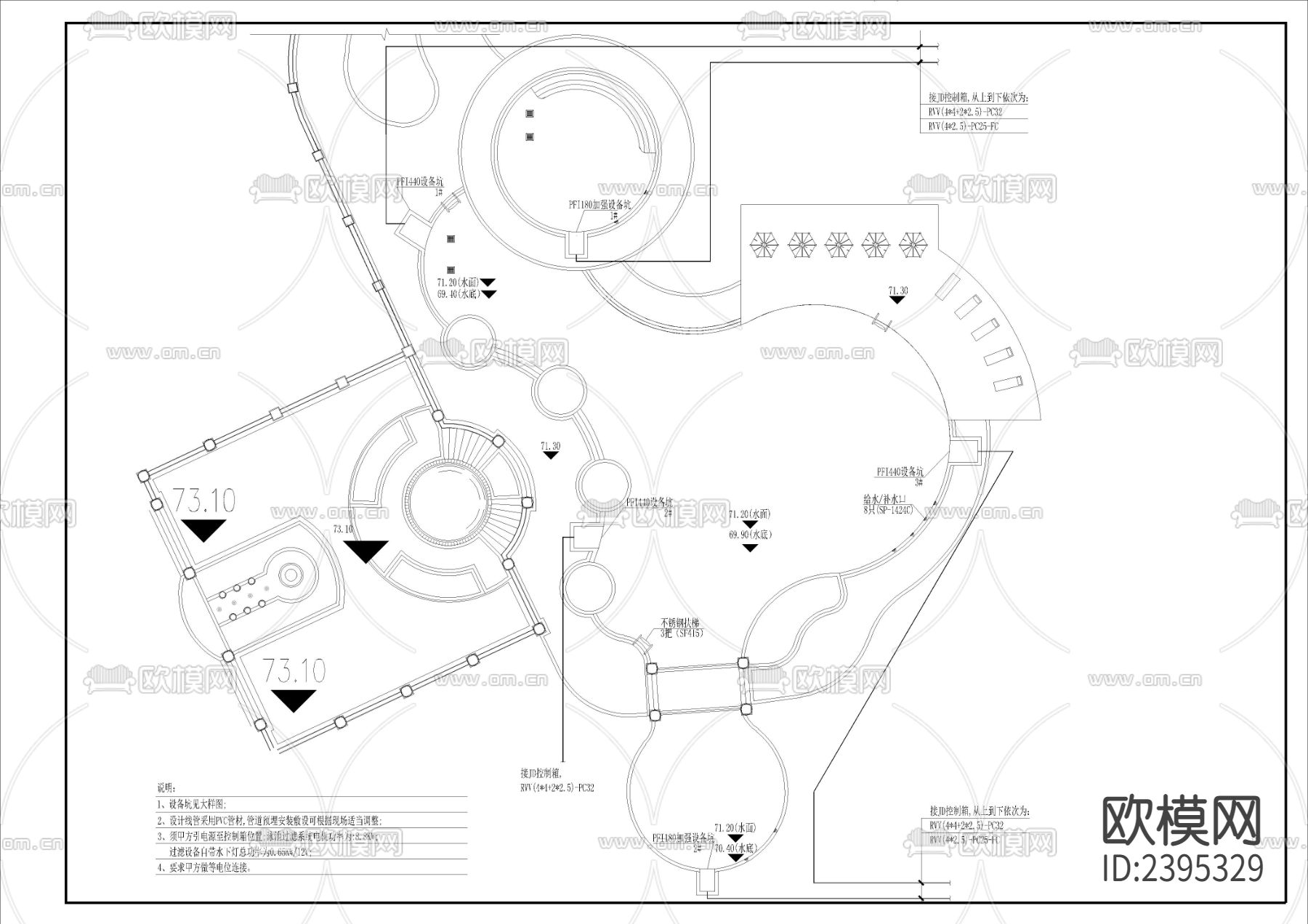 高级小区游泳池设计cad施工图下载（渲染图3）