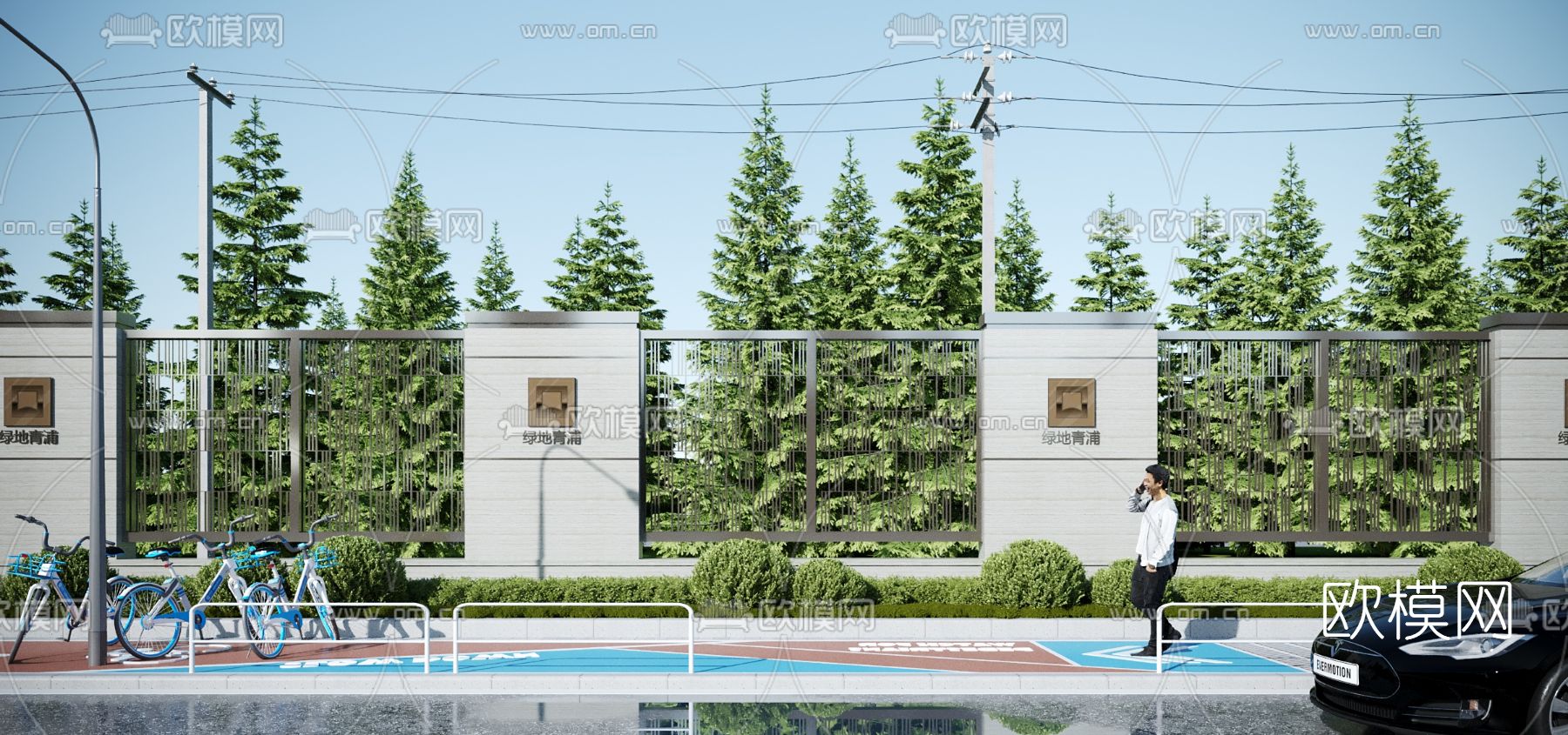 现代围墙 护栏3d模型下载