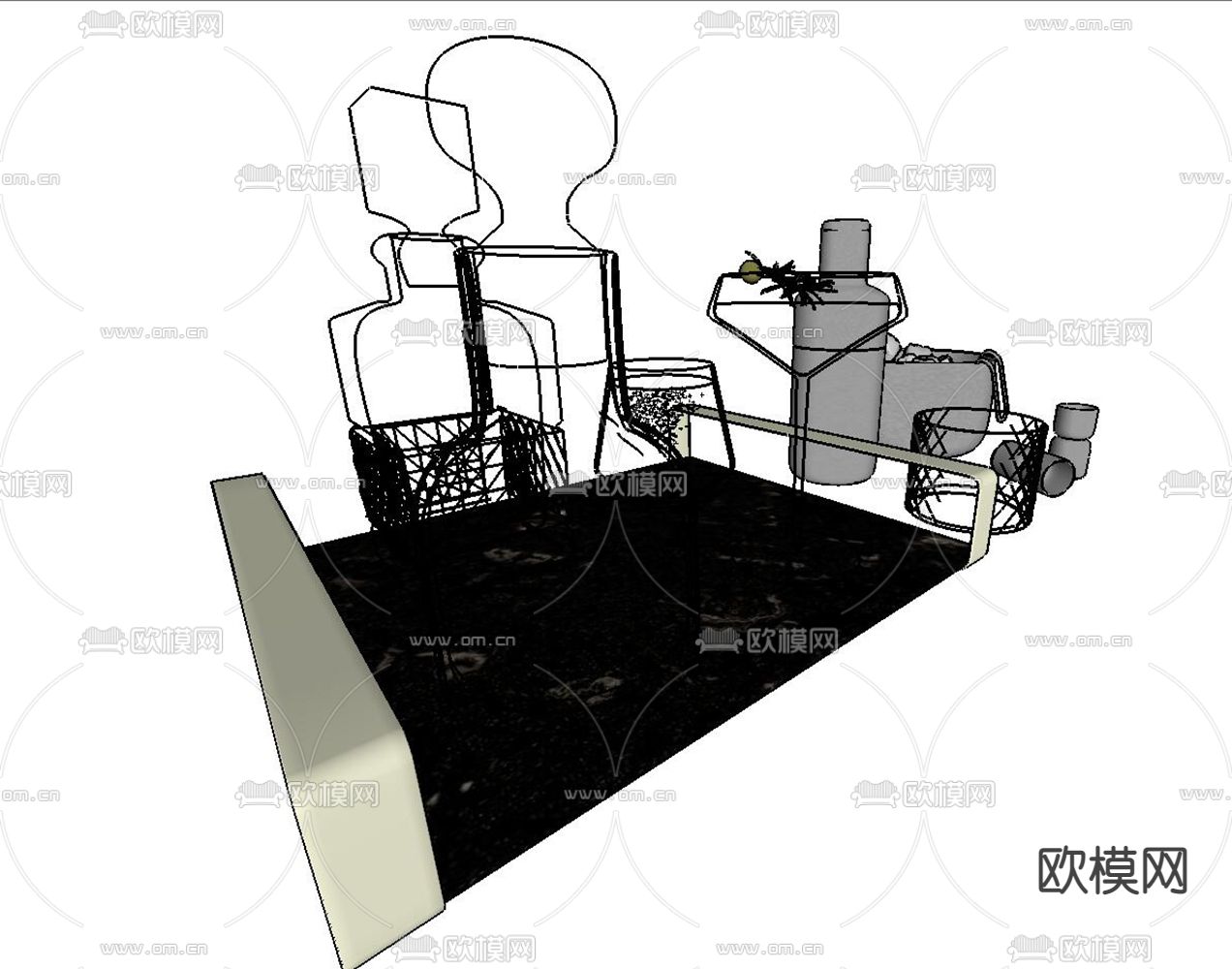 现代酒瓶酒杯su模型下载（渲染图2）