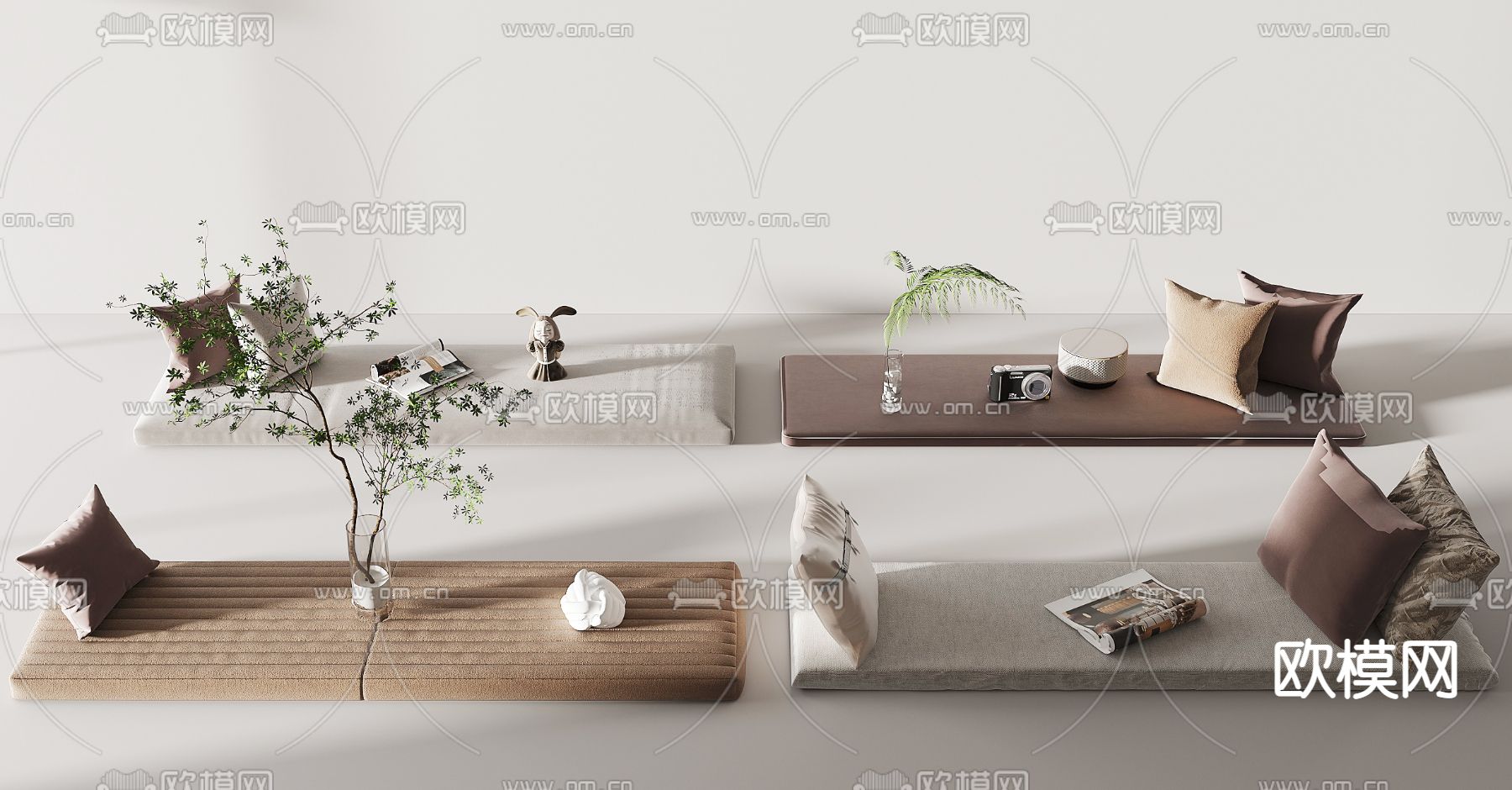 现代飘窗垫 抱枕su模型
