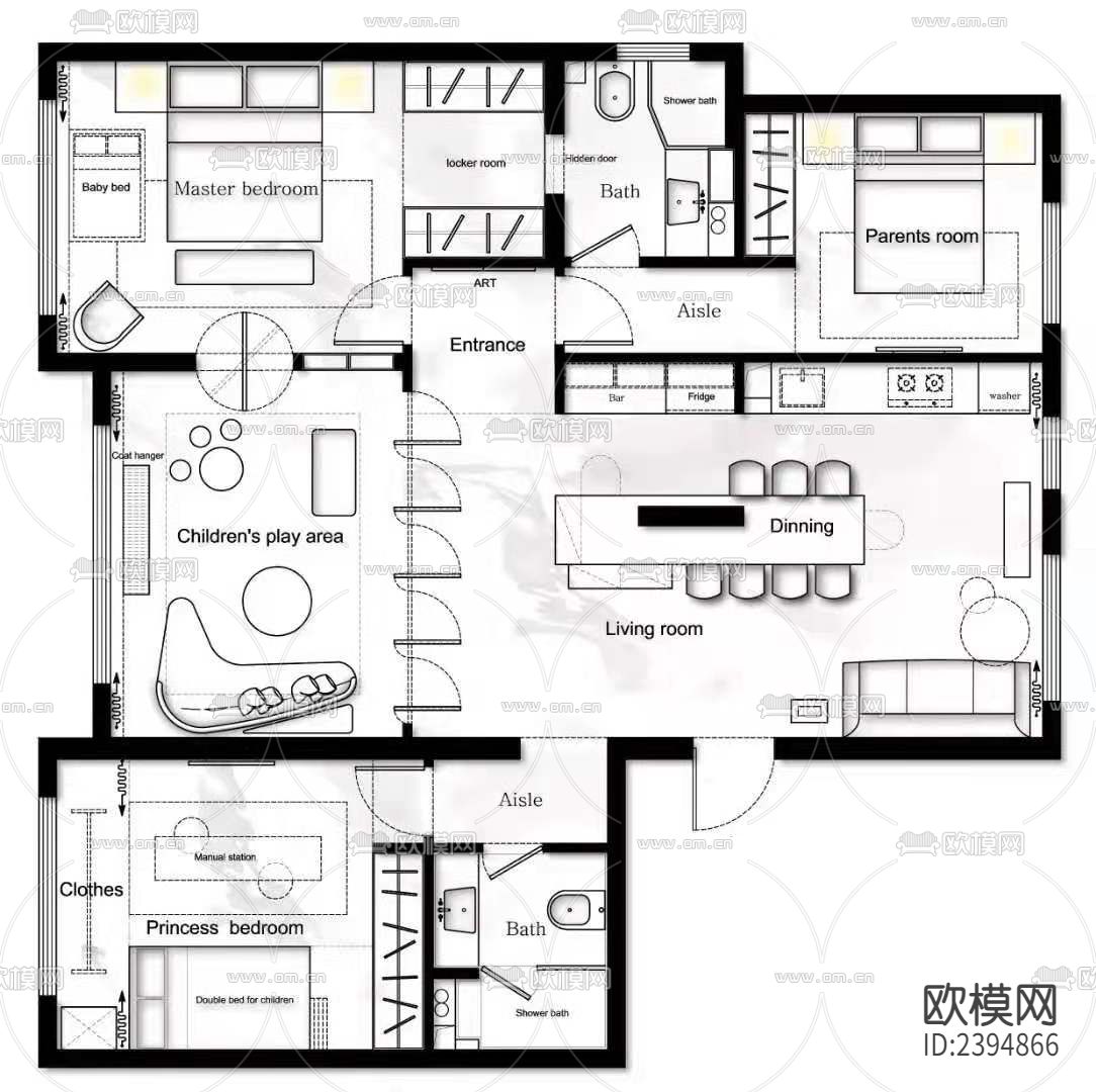 家装户型平面设计cad施工图下载