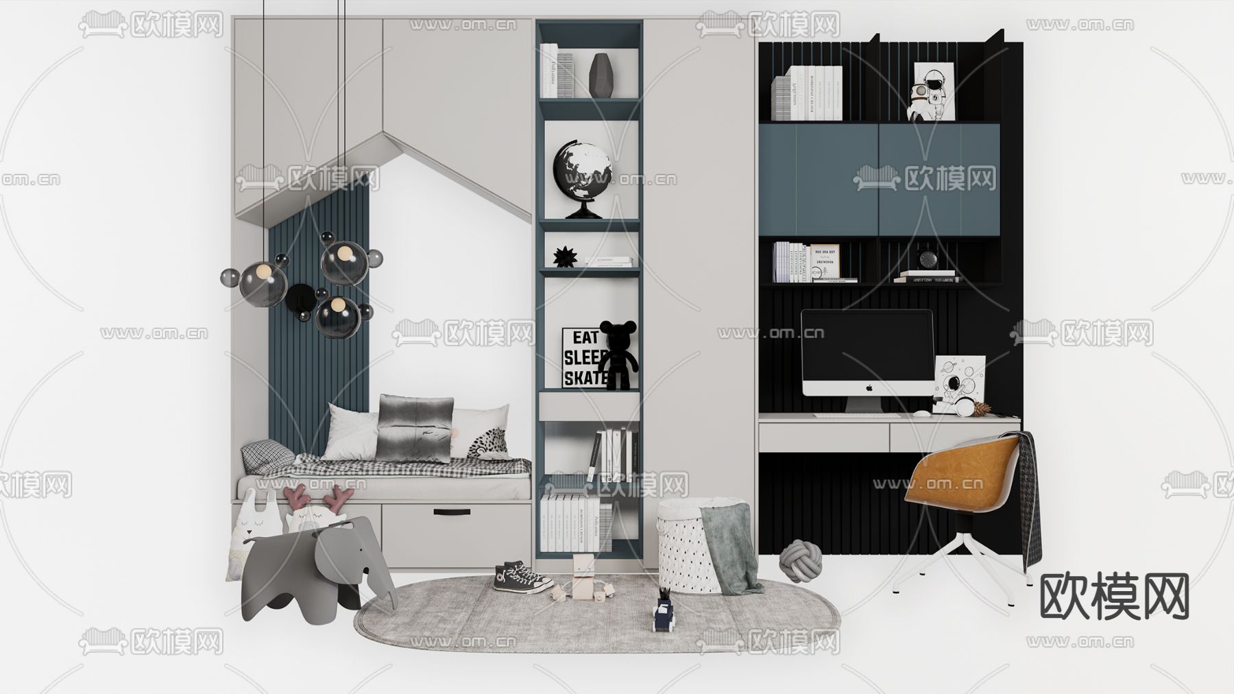 北欧风儿童衣柜su模型下载（渲染图1）