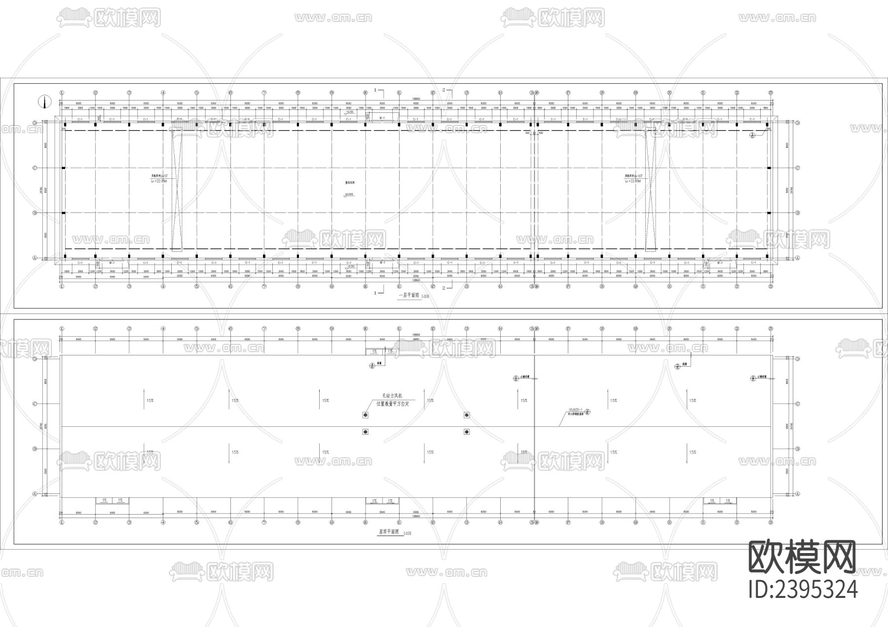 跨排架钢屋架厂房建筑设计cad施工图下载（渲染图3）