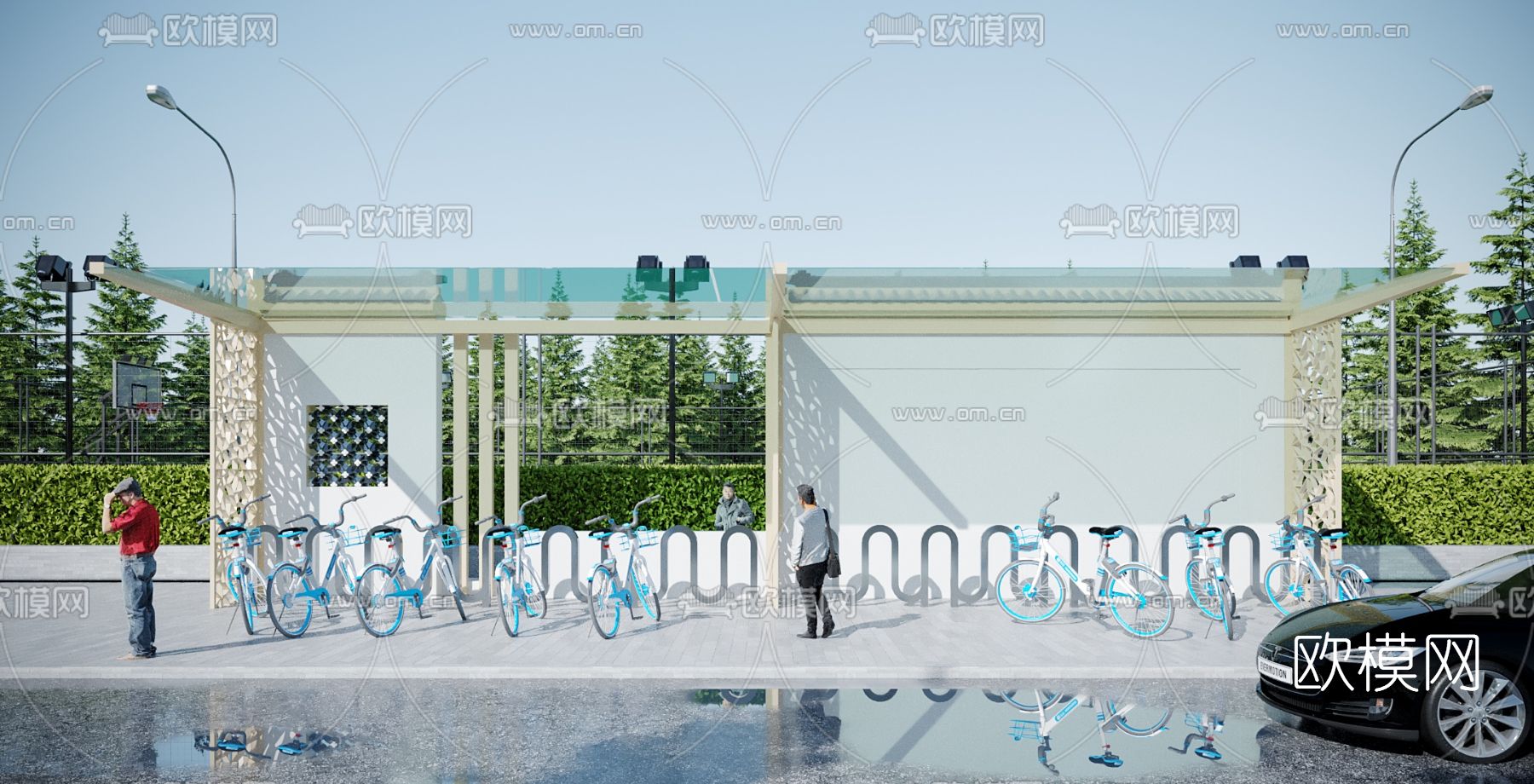 现代自行车车棚3d模型下载