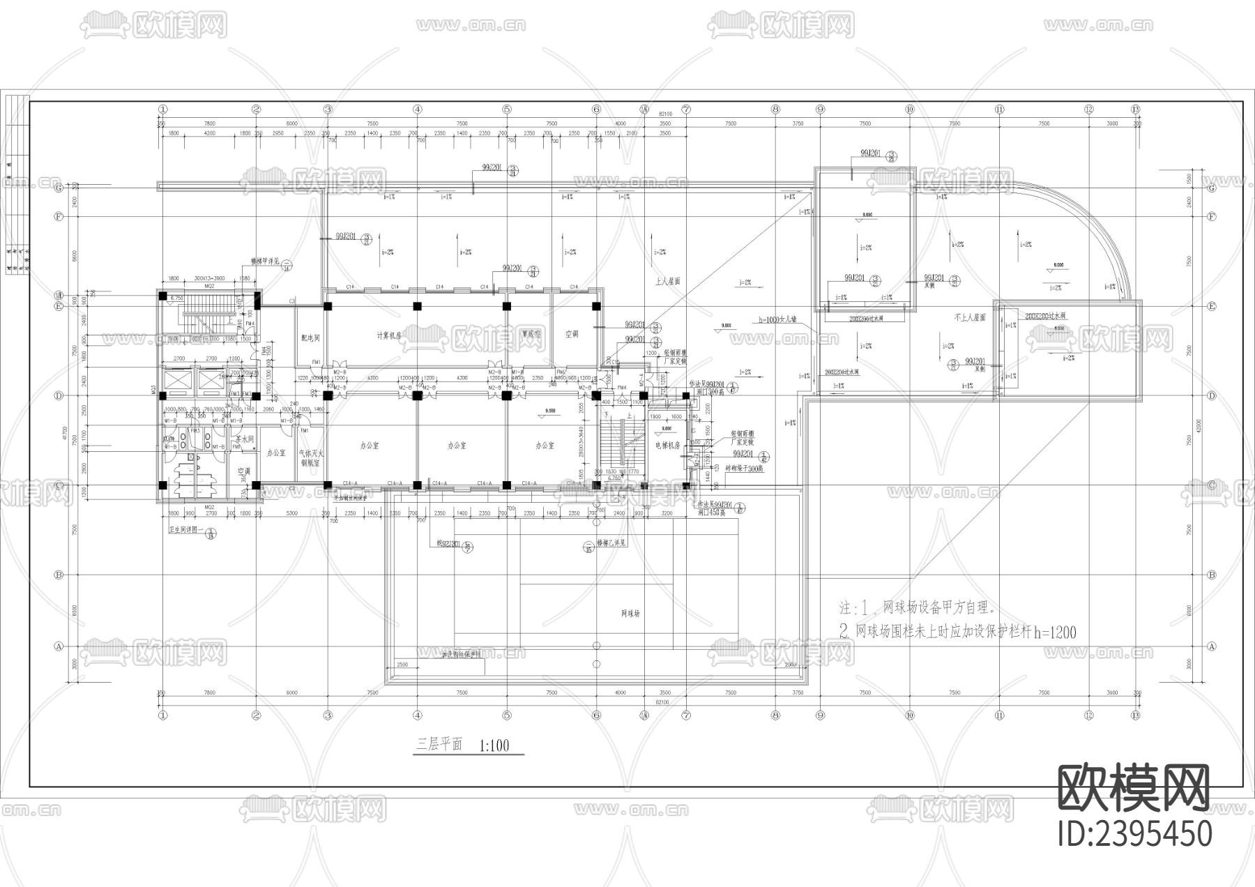 高层银行办公楼建筑设计cad施工图下载（渲染图4）