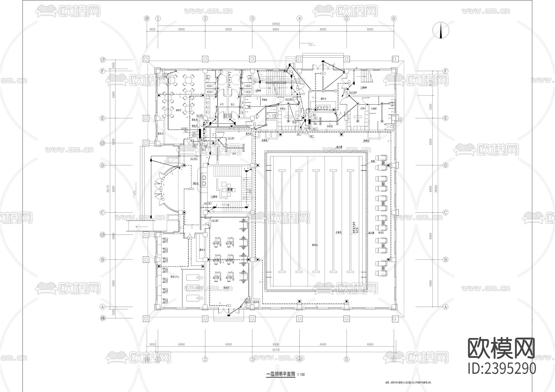 带游泳池框架结构会所设备房电气cad施工图下载（渲染图7）