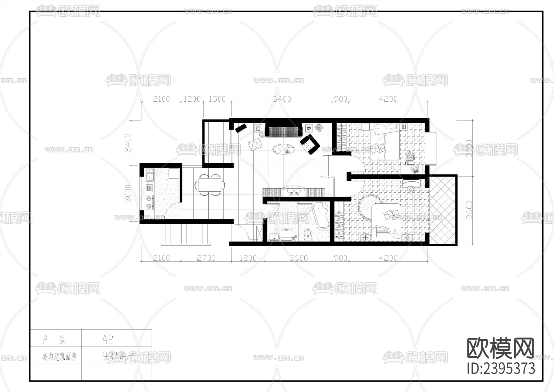 经典户型建筑设计cad施工图下载（渲染图4）