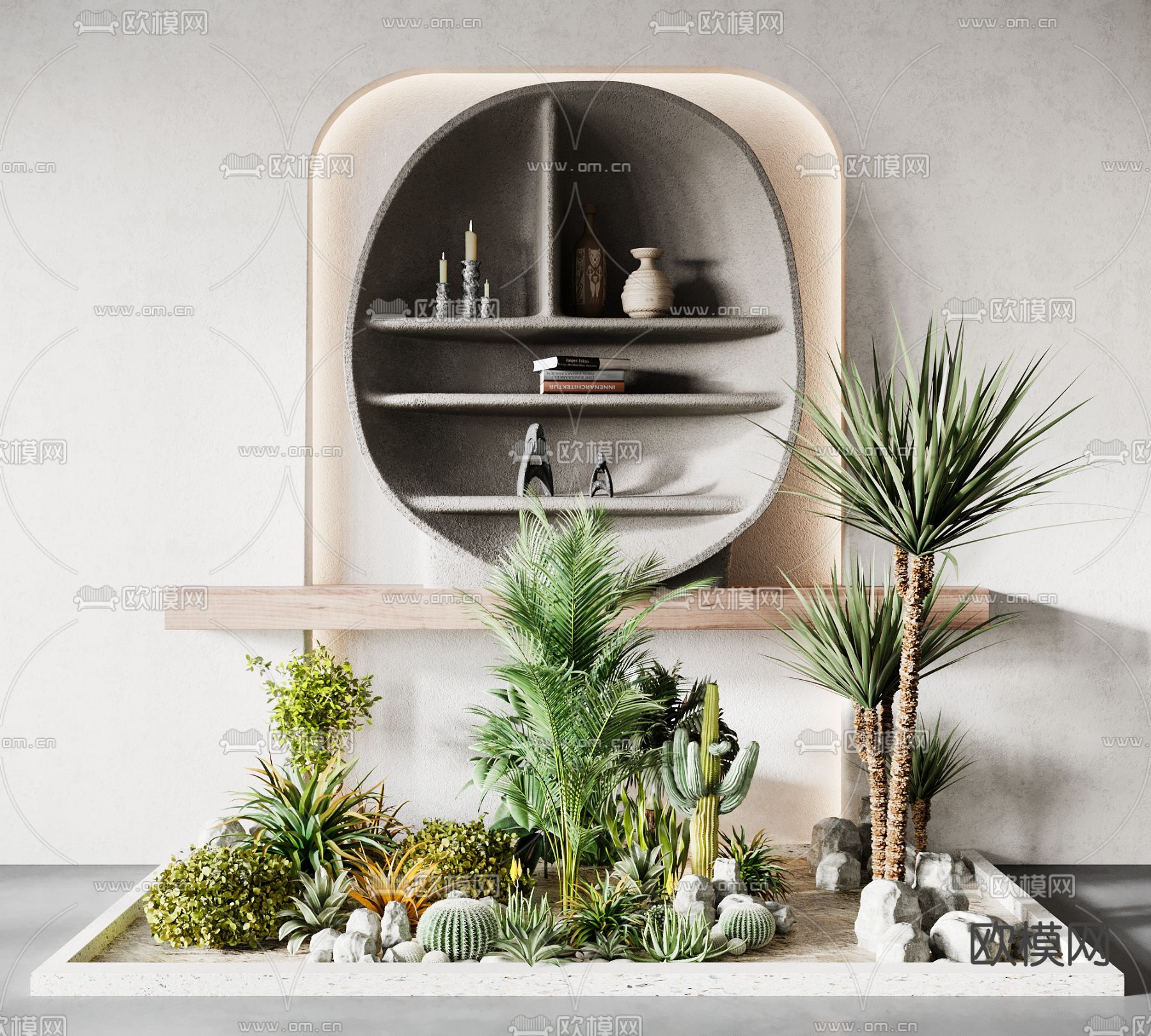 侘寂风绿植池 景观小品su模型下载（渲染图1）