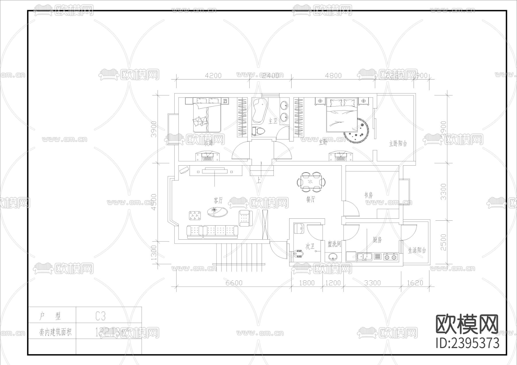经典户型建筑设计cad施工图下载（渲染图6）