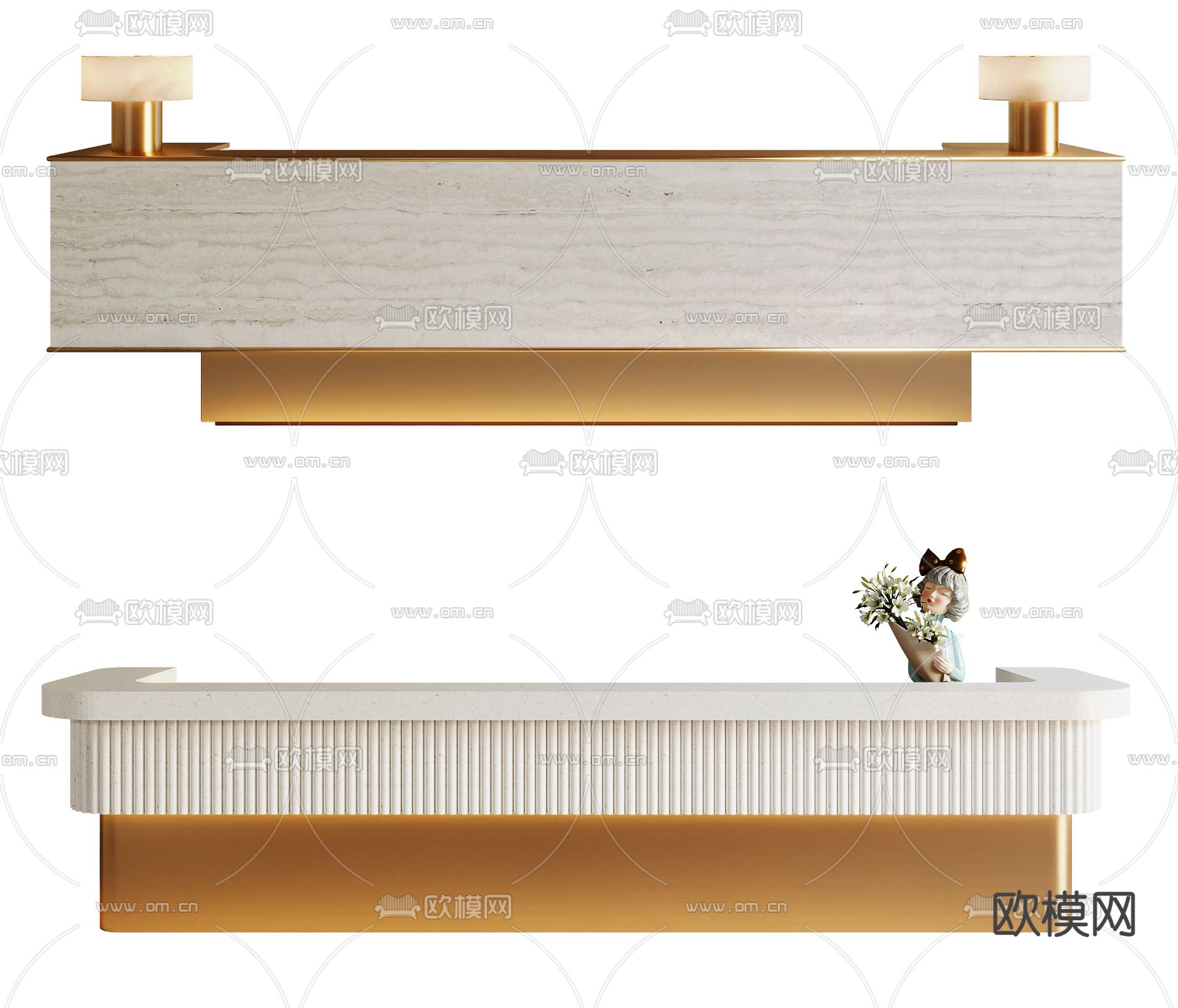 轻奢前台 接待台3d模型下载（渲染图1）