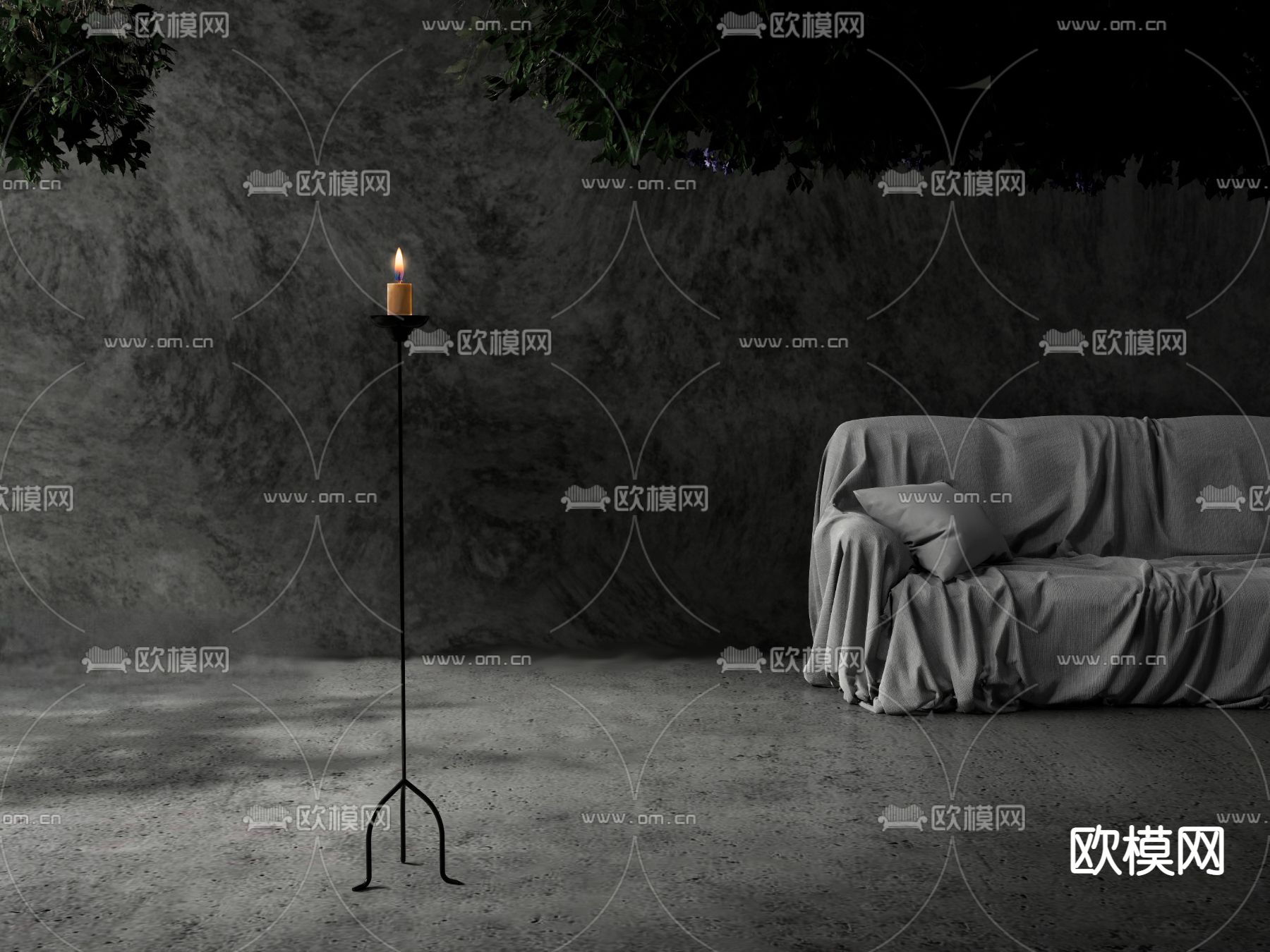 暗黑风铁艺烛台灯su模型下载（渲染图1）