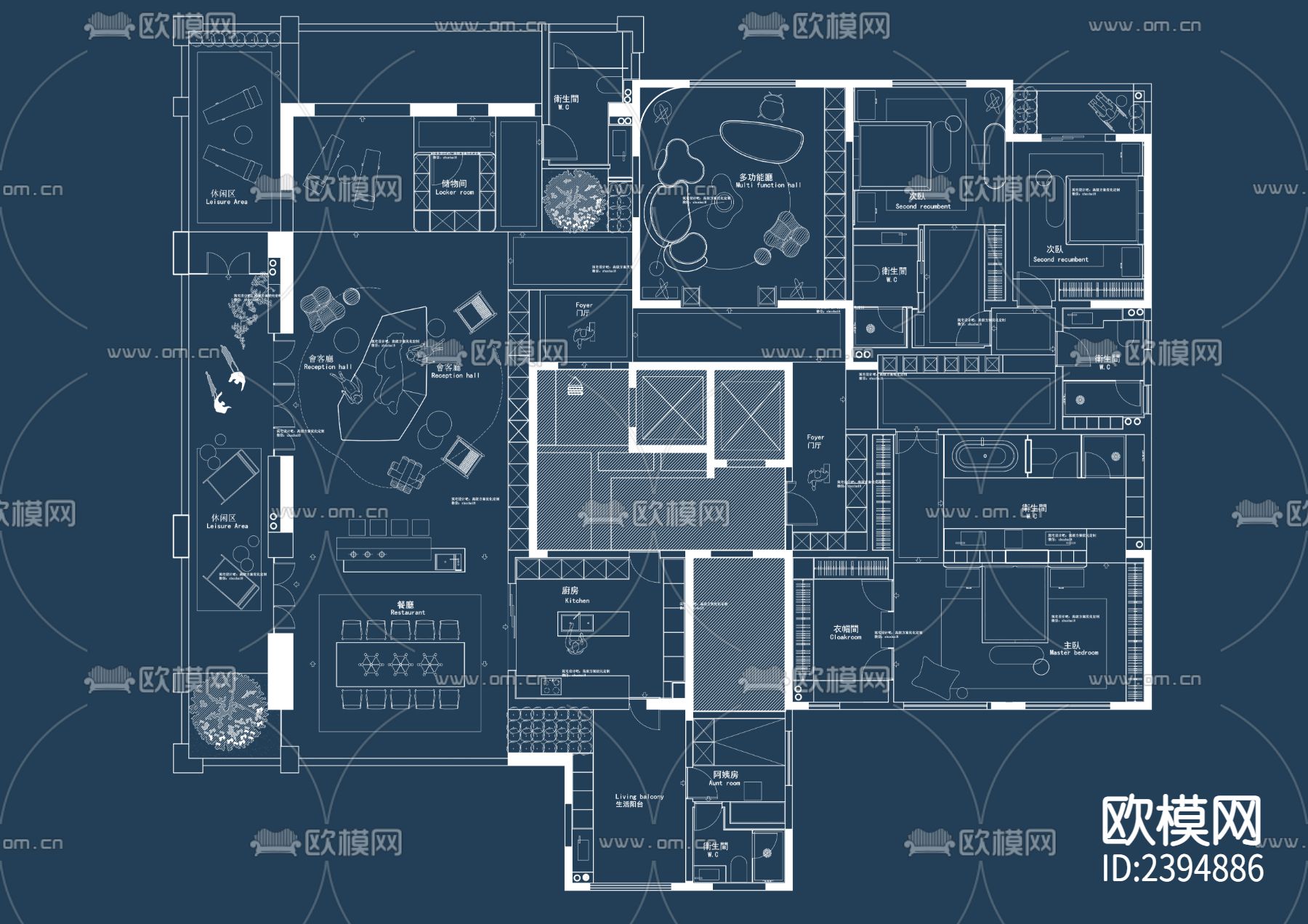 大平层家装户型平面设计cad施工图下载