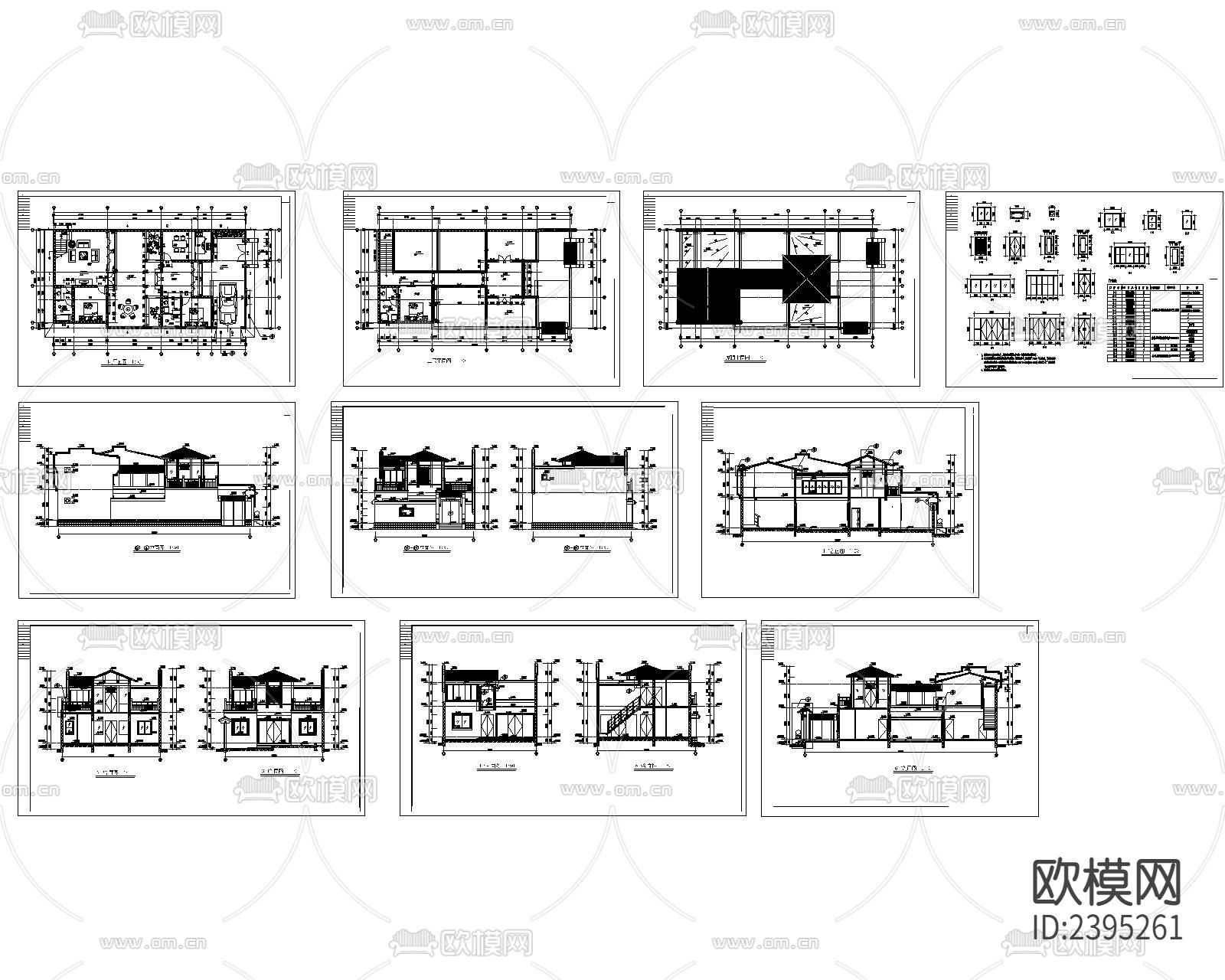 小型2层四合院建筑设计cad施工图下载（渲染图1）