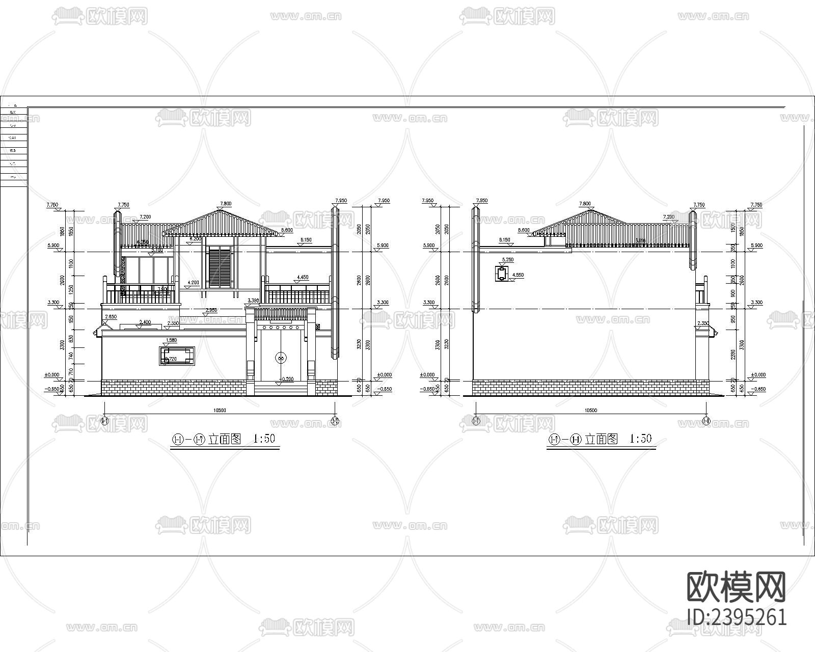 小型2层四合院建筑设计cad施工图下载（渲染图7）