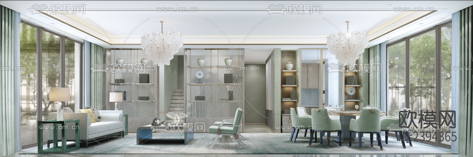 别墅样板间cad施工图下载（渲染图2）