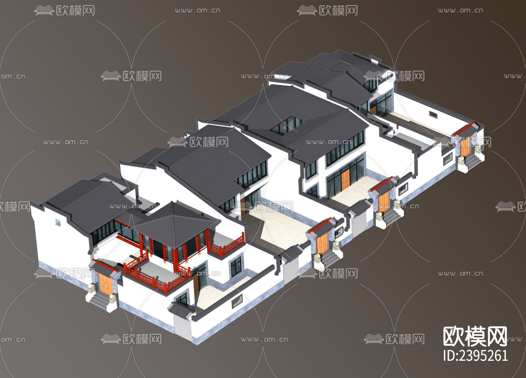小型2层四合院建筑设计cad施工图下载（渲染图8）