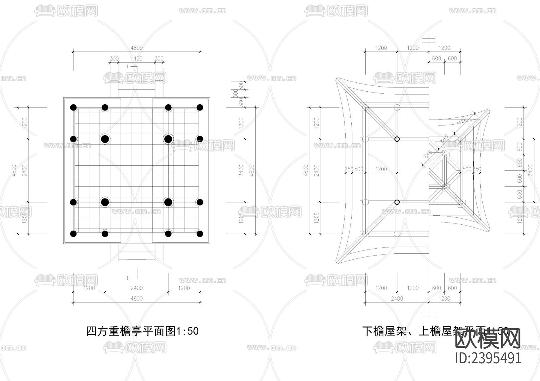 四方重檐亭CAD节点大样下载（渲染图3）