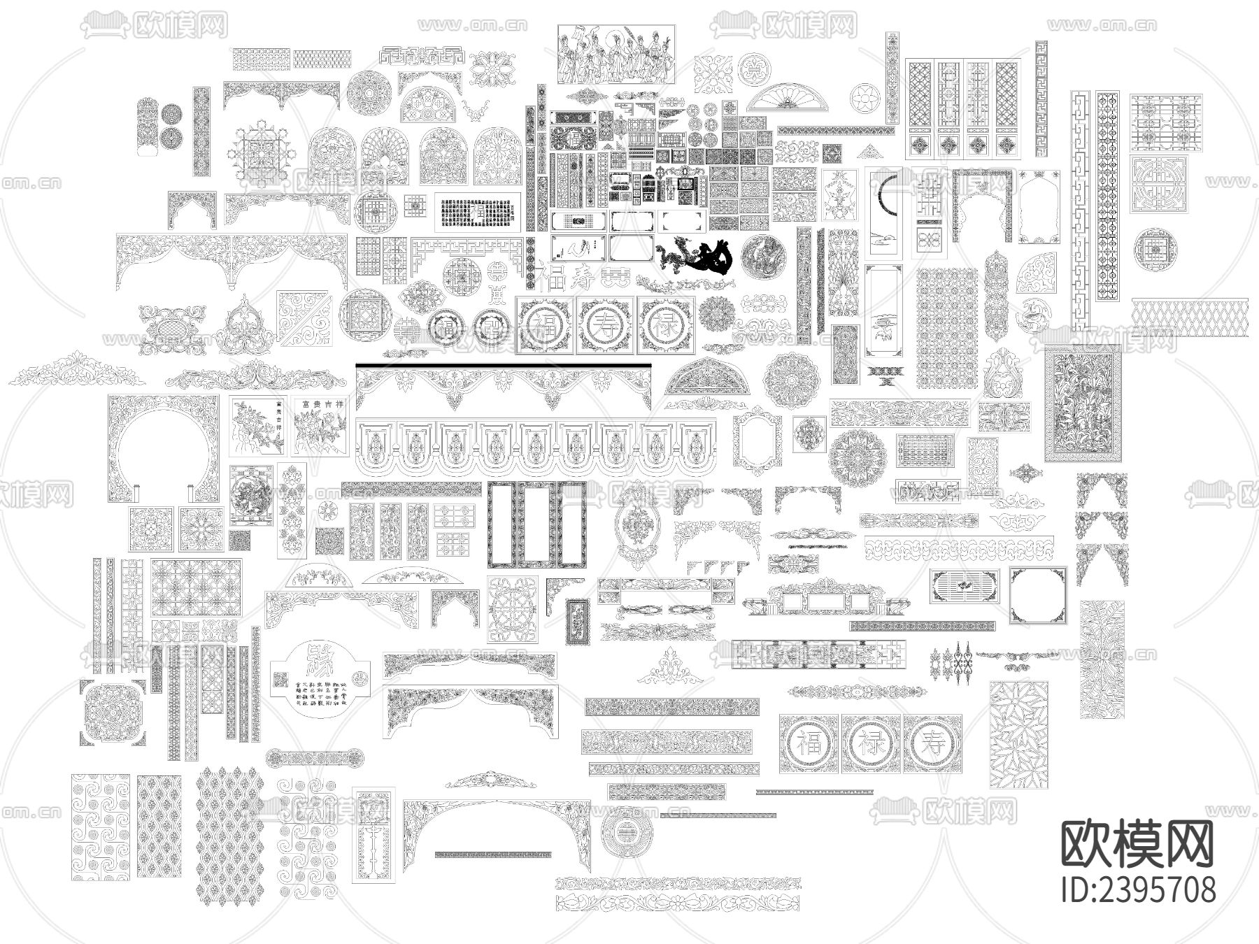中式花纹雕花AD施工图下载（渲染图1）