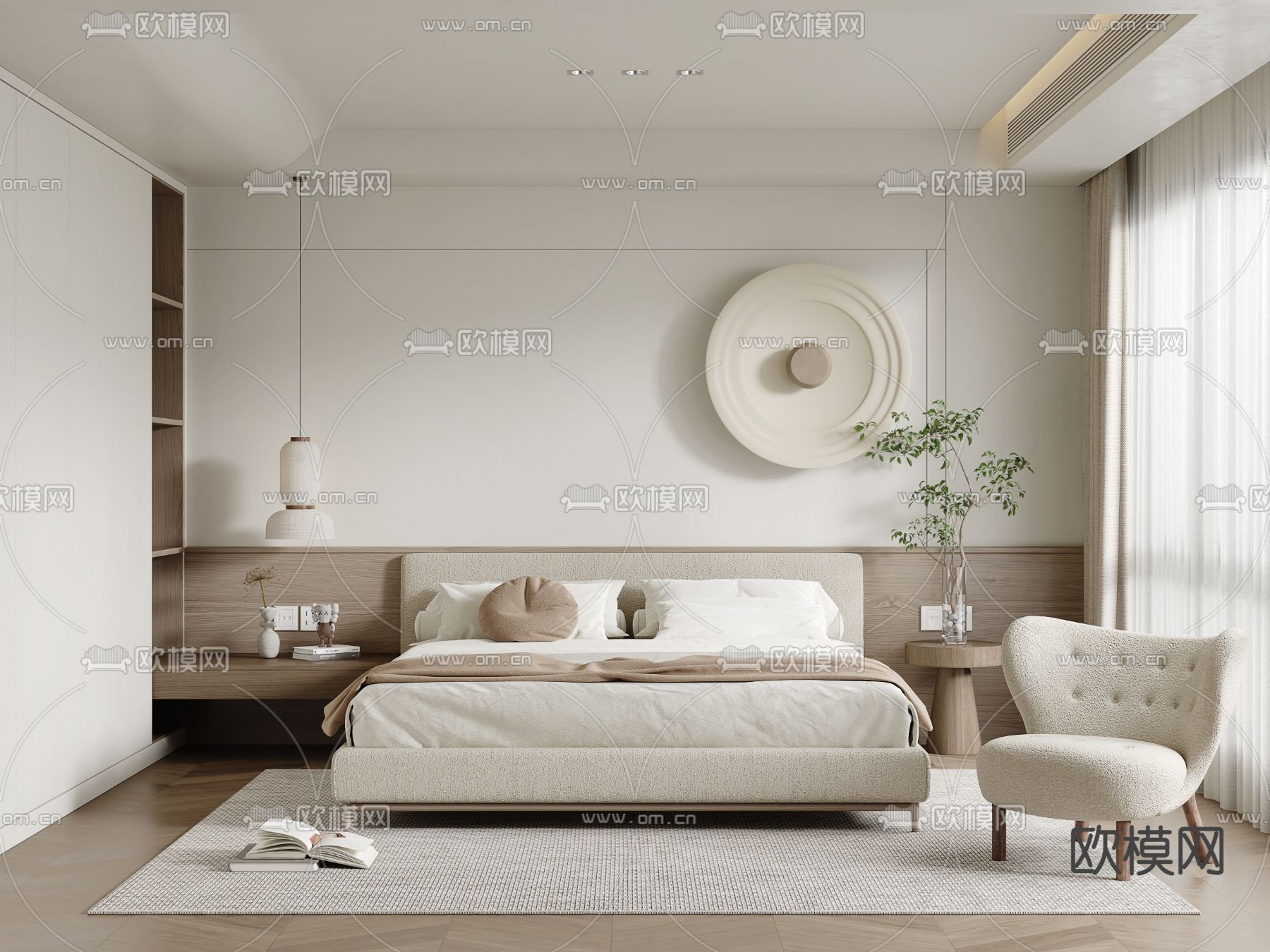 侘寂风卧室 主人房su模型下载（渲染图1）