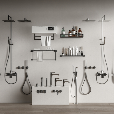 水龙头 花洒 毛巾架su模型